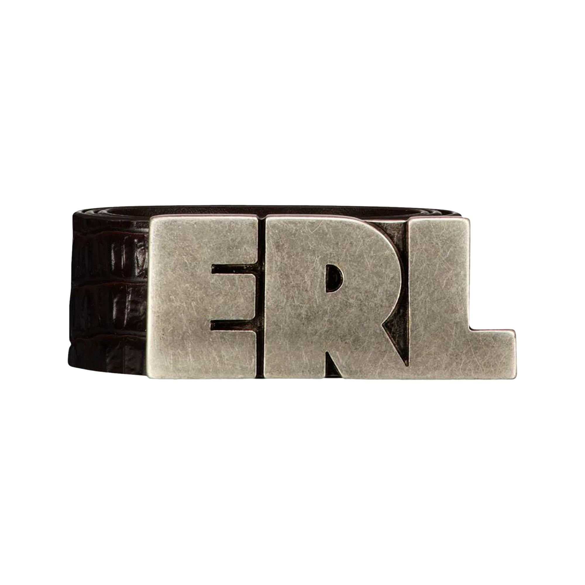 Pre-owned Erl Logo Croco Effect Leather Belt 'brown' | Men's Size Onesize