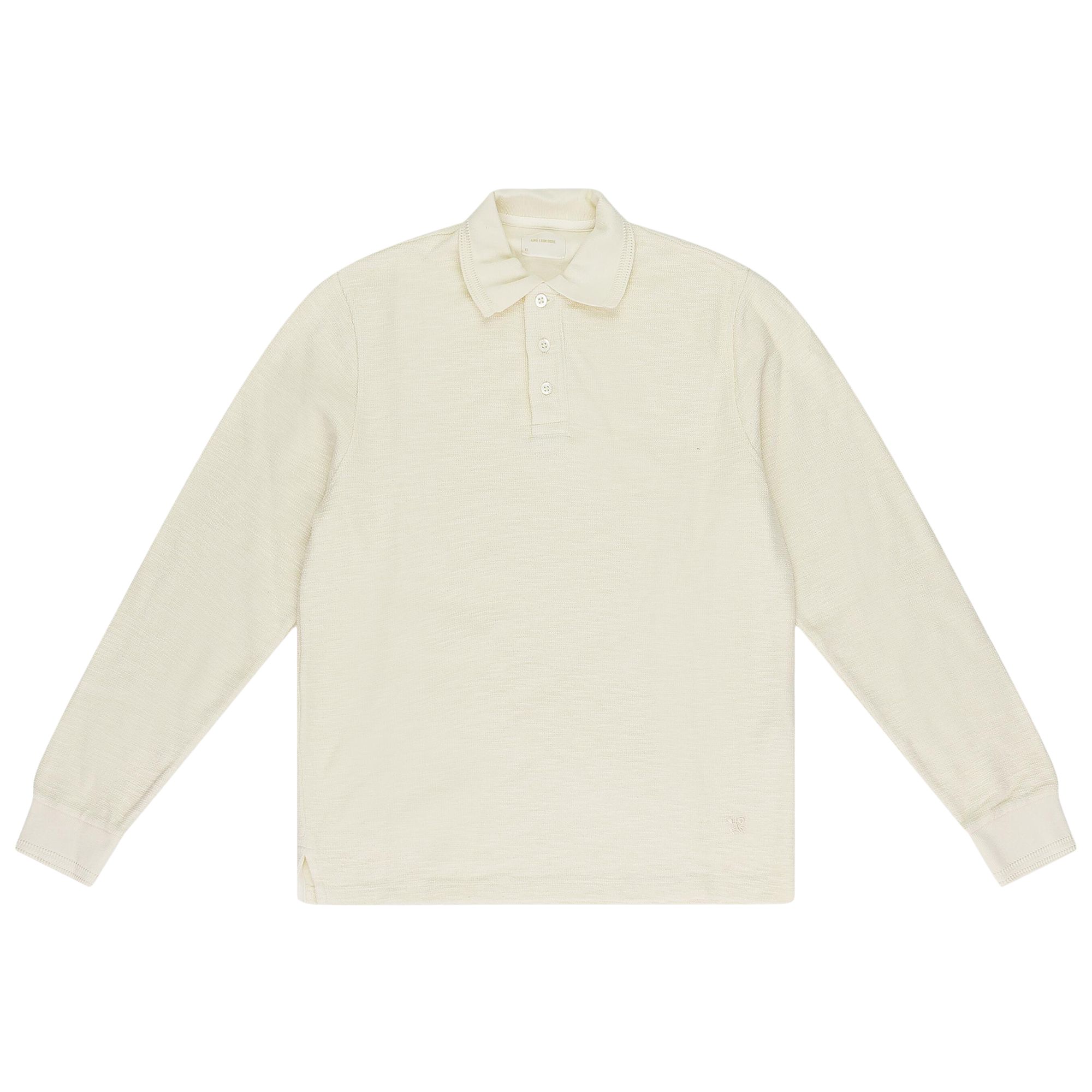Pre-owned Aimé Leon Dore Crest Pointelle Long-sleeve Polo Shirt 'pristine' | Cream | Men's Size Xs In White