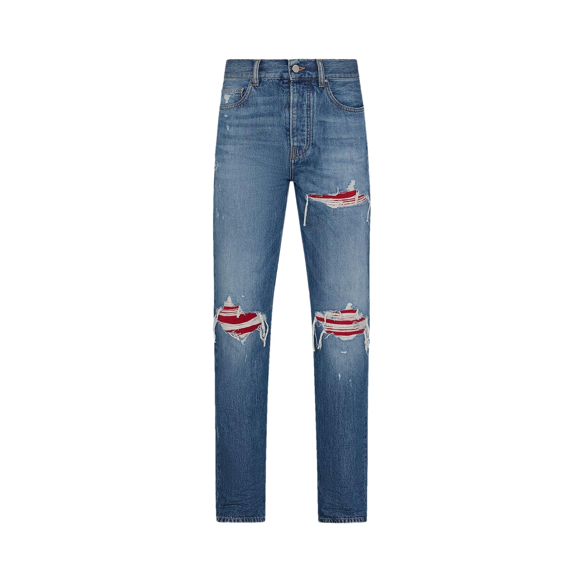 Pre-owned Amiri Suede Straight Mx1 Jean 'medium Indigo' | Blue | Men's Size 31