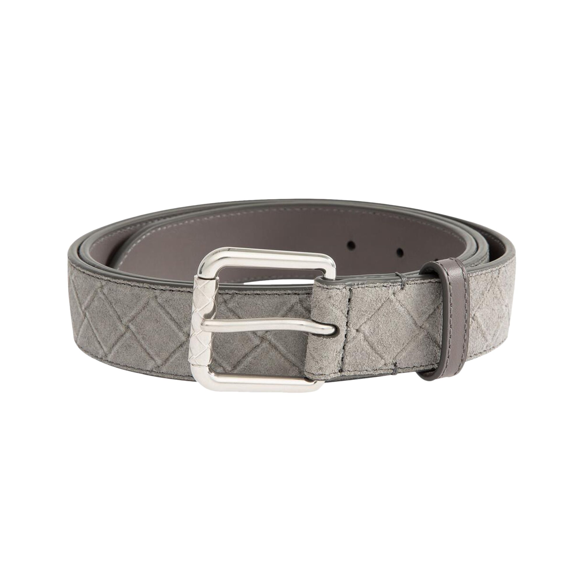 Pre-owned Bottega Veneta Intrecciato Stamp Suede Belt 'abyss/silver' | Men's Size 90