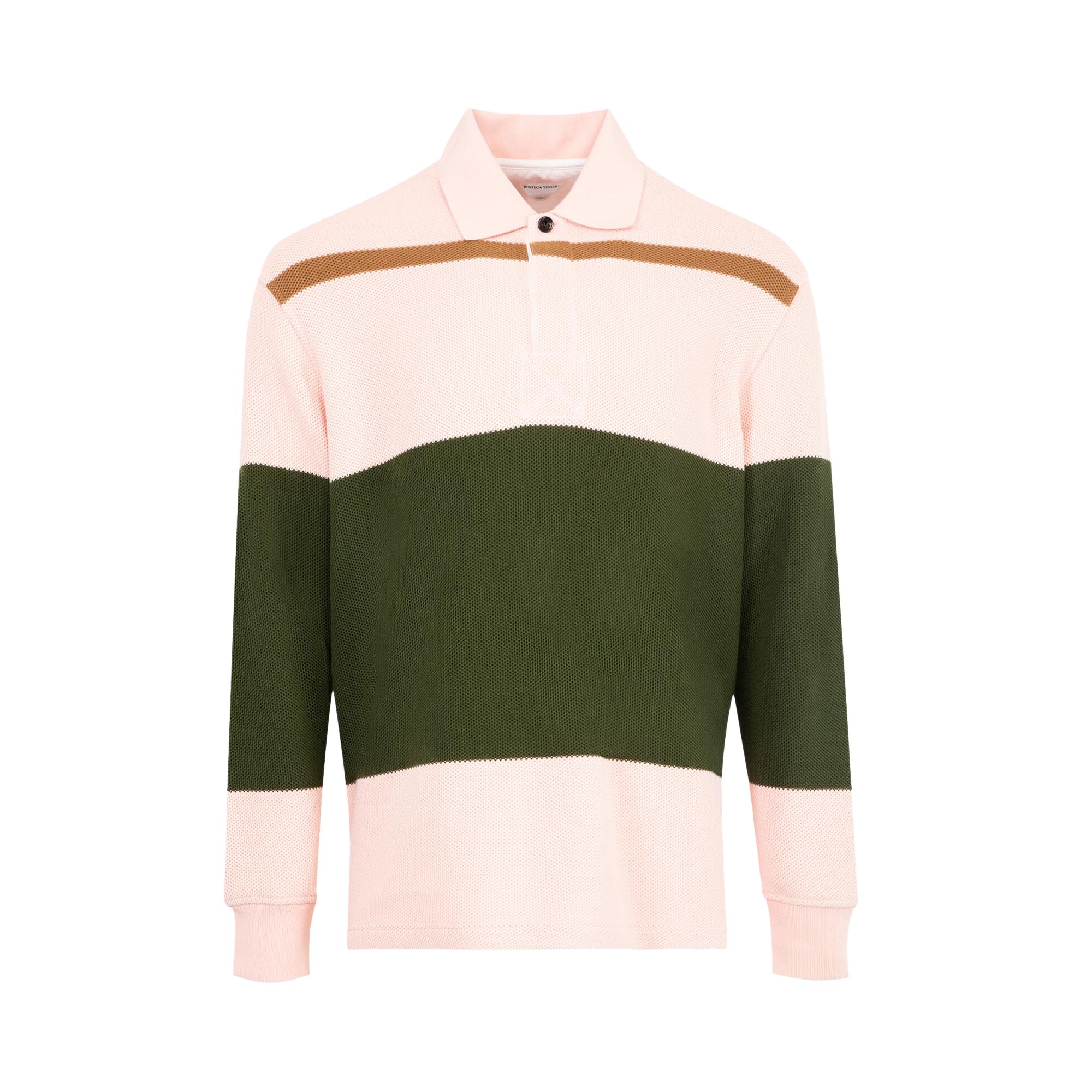 Pre-owned Bottega Veneta Jumbo Cotton Pique Stripe Polo 'camelia/camo/jute' | Pink | Men's Size M