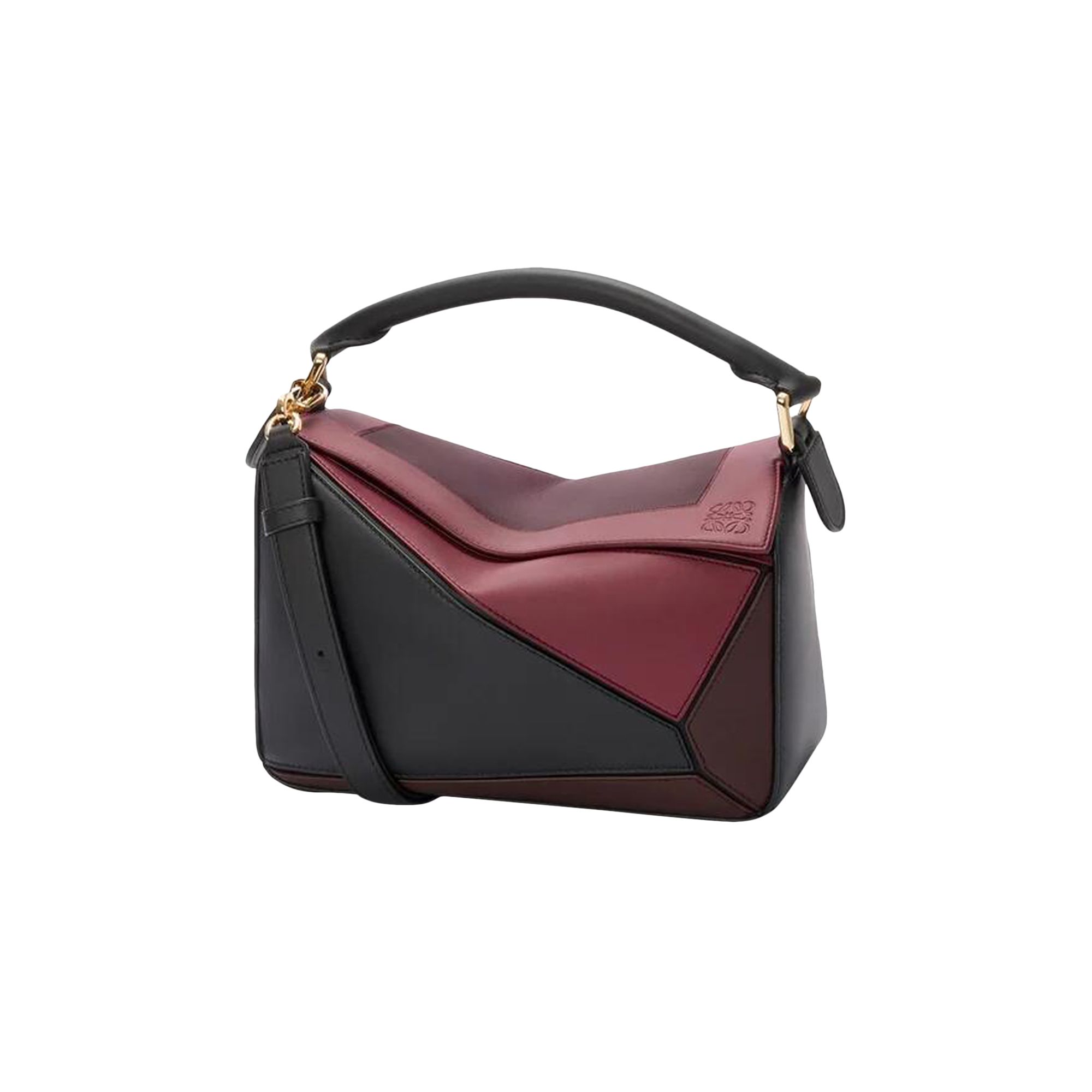 Pre-owned Loewe Small Puzzle Bag In Nappa Calfskin 'black/burgundy' | Women's Size Onesize