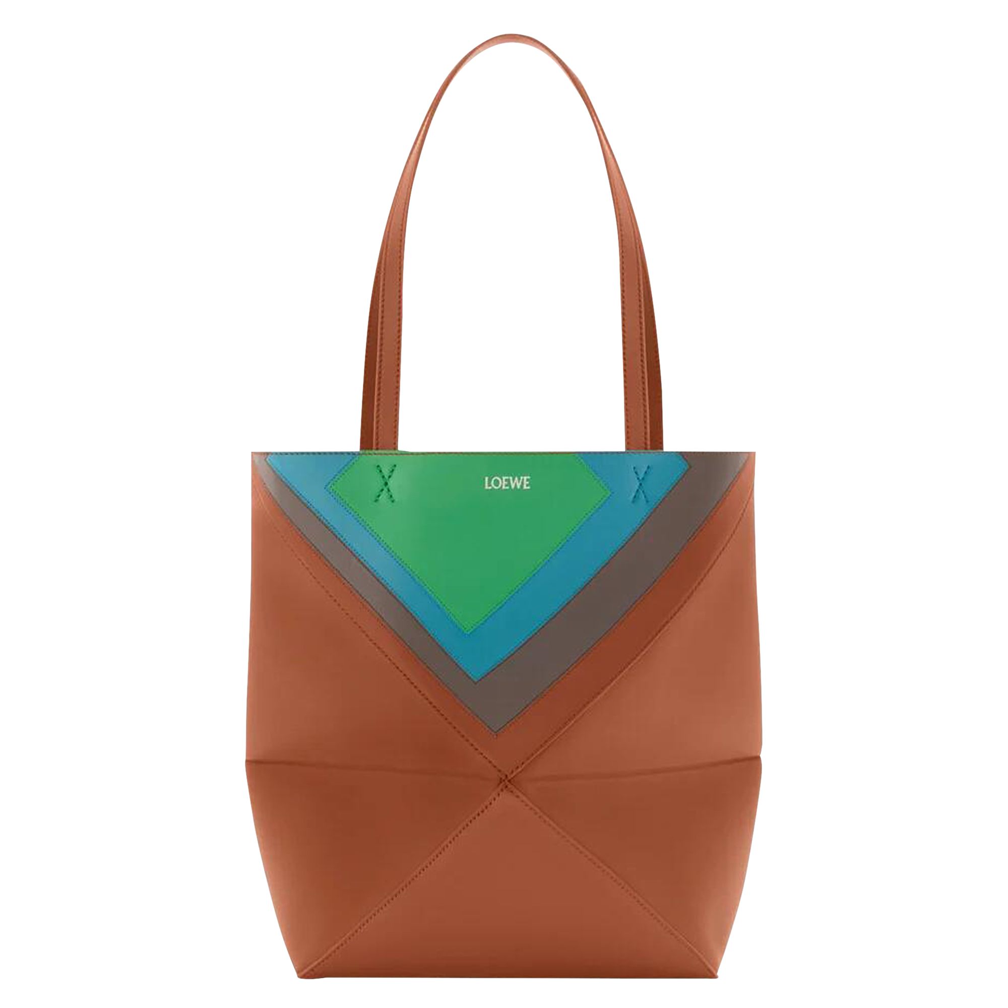 Pre-owned Loewe Medium Puzzle Fold Tote In Nappa Calfskin 'caramel/bright Green' | Tan | Women's Size Onesize In Brown