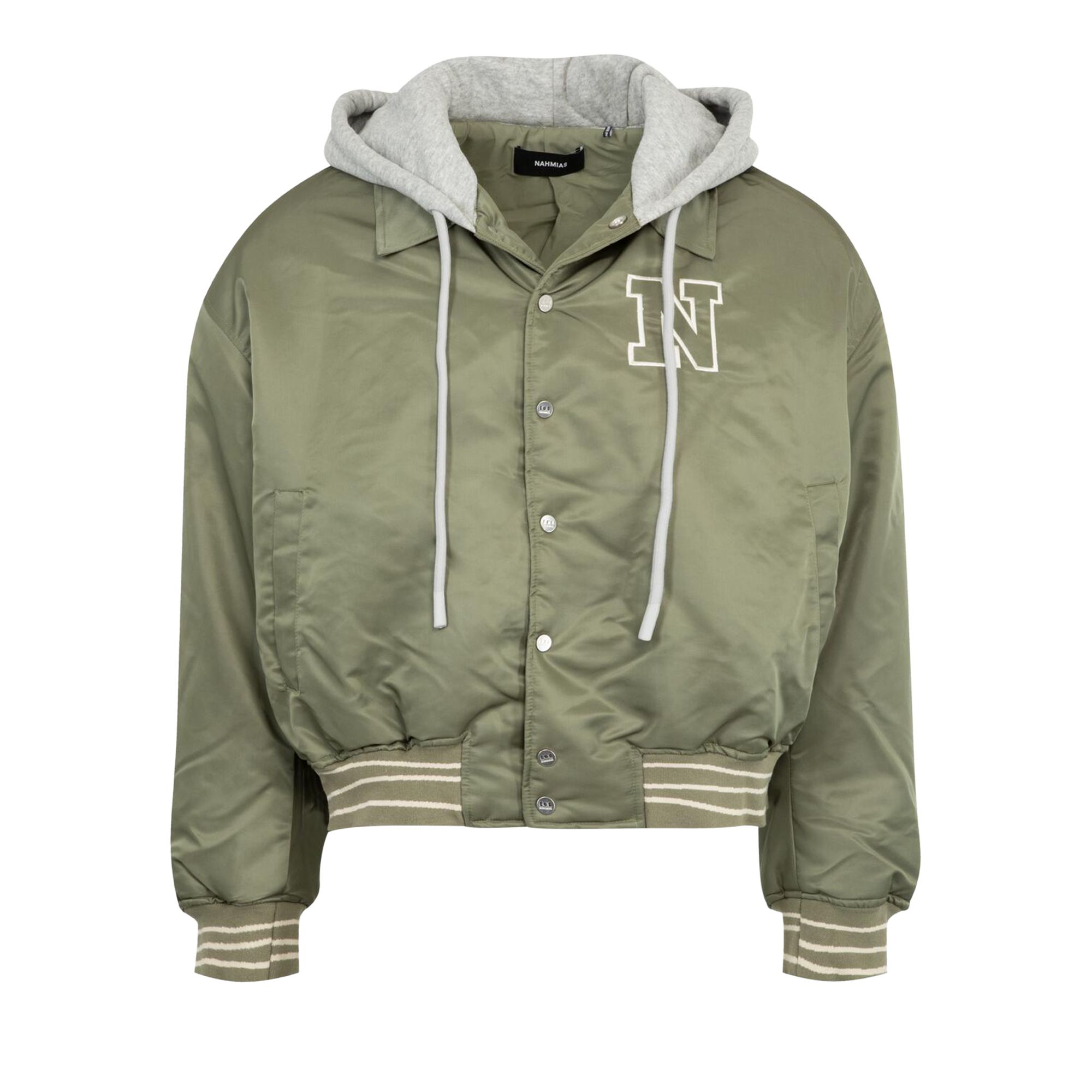 Pre-owned Nahmias Nylon Hooded Bomber 'army Green' | Men's Size M
