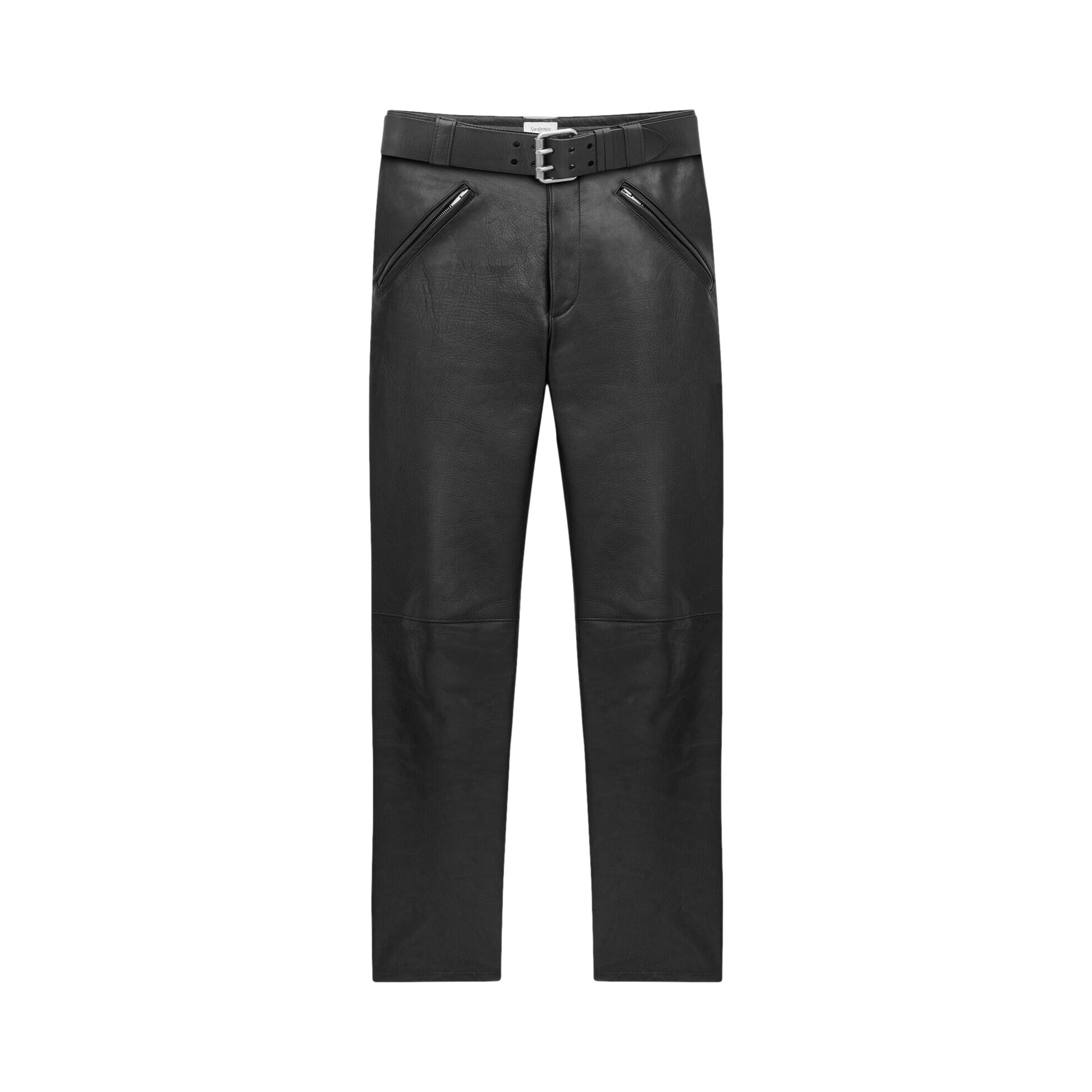 Pre-owned Saint Laurent Belted Pants In Grained Leather 'noir' | Black | Men's Size 52