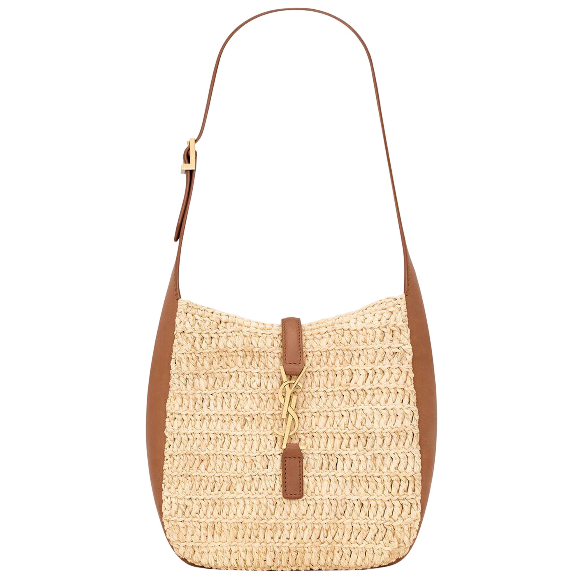 Pre-owned Saint Laurent Le 5 À 7 Supple Baby In Raffia 'pale Brown/brick' | Women's Size Onesize