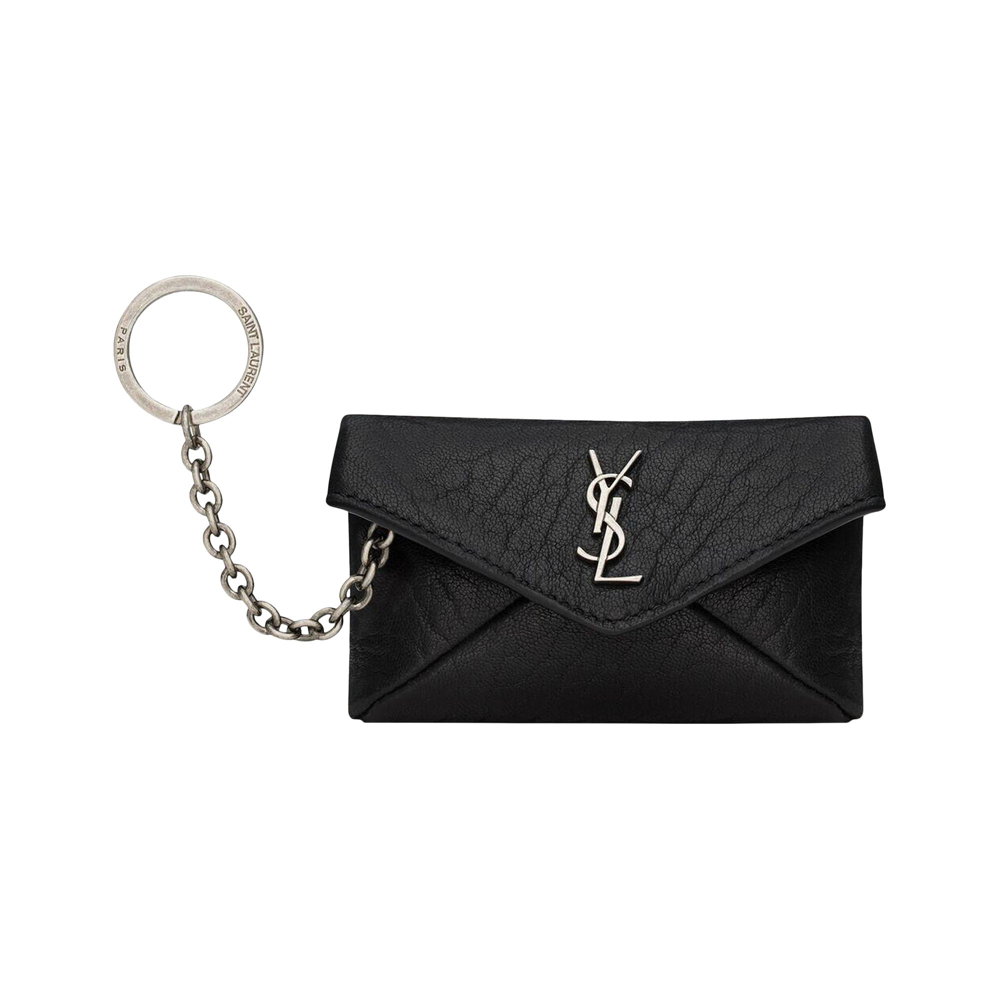 Pre-owned Saint Laurent Cassandre Envelope Key Case In Grained Leather 'nero' | Black | Men's Size Onesize