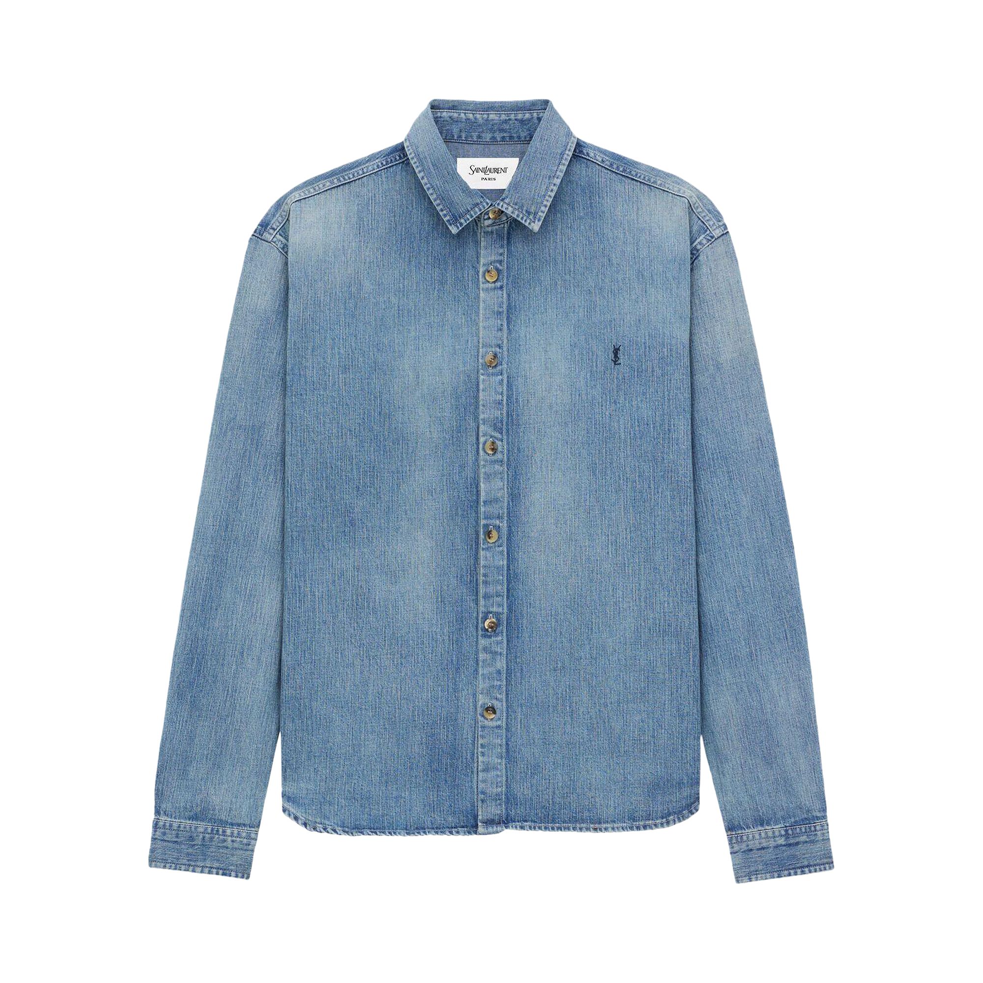 Pre-owned Saint Laurent Cassandre Denim Shirt 'day Blue' | Men's Size Xxl