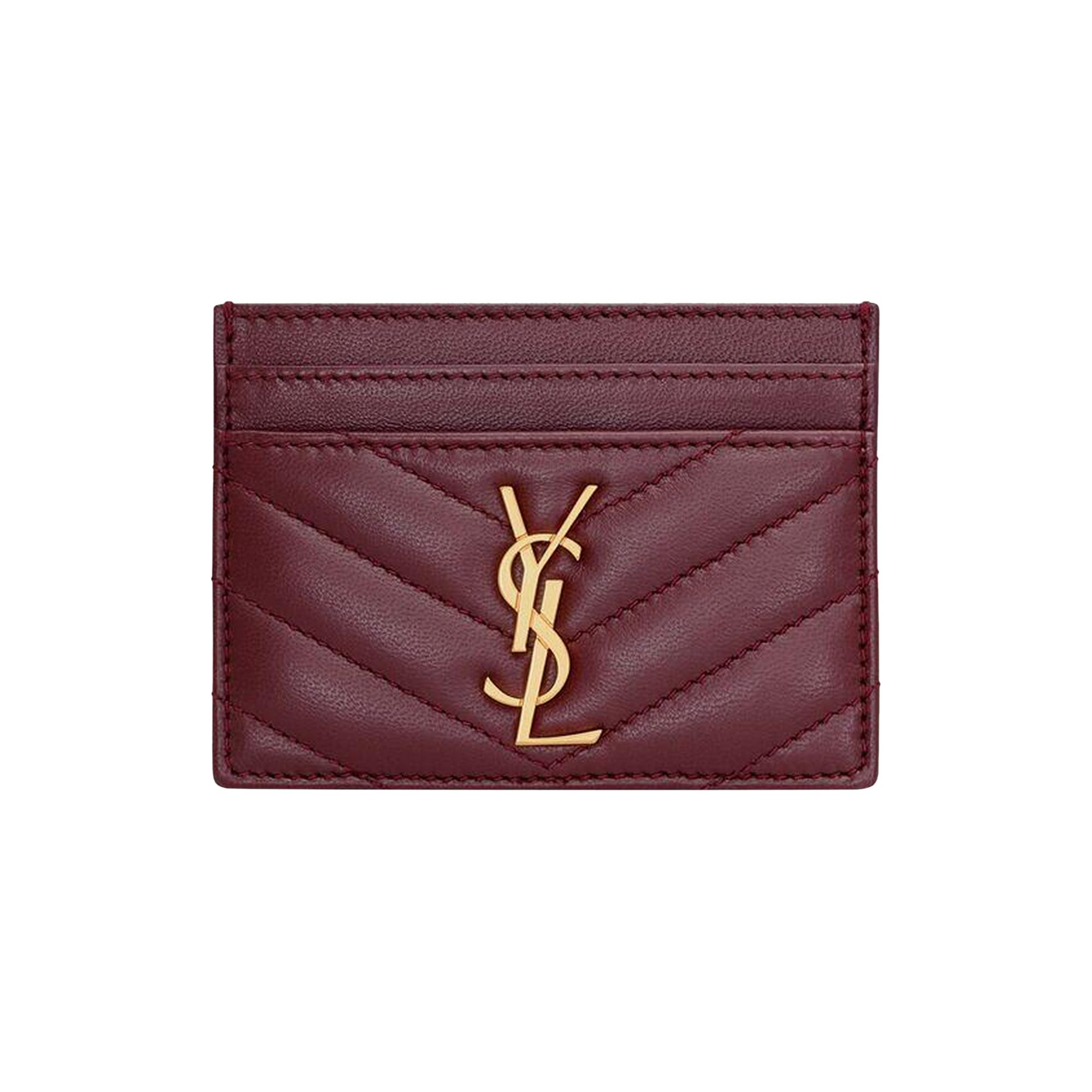 Pre-owned Saint Laurent Cassandre Card Case In Lambskin 'hot Wine' | Red | Women's Size Onesize