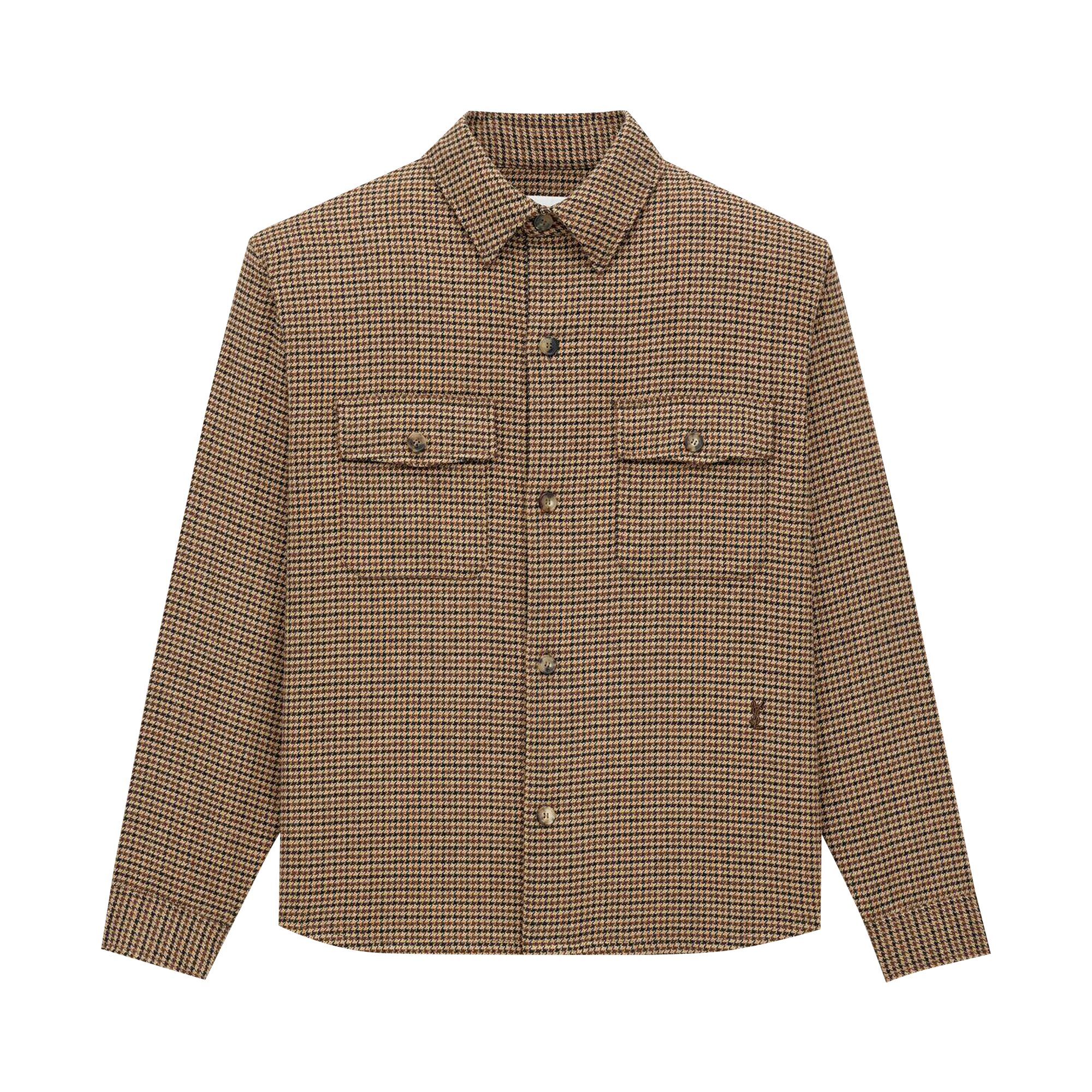 Pre-owned Saint Laurent Overshirt In Puppy Tooth 'beige/marron/noir' | Cream | Women's Size L In White