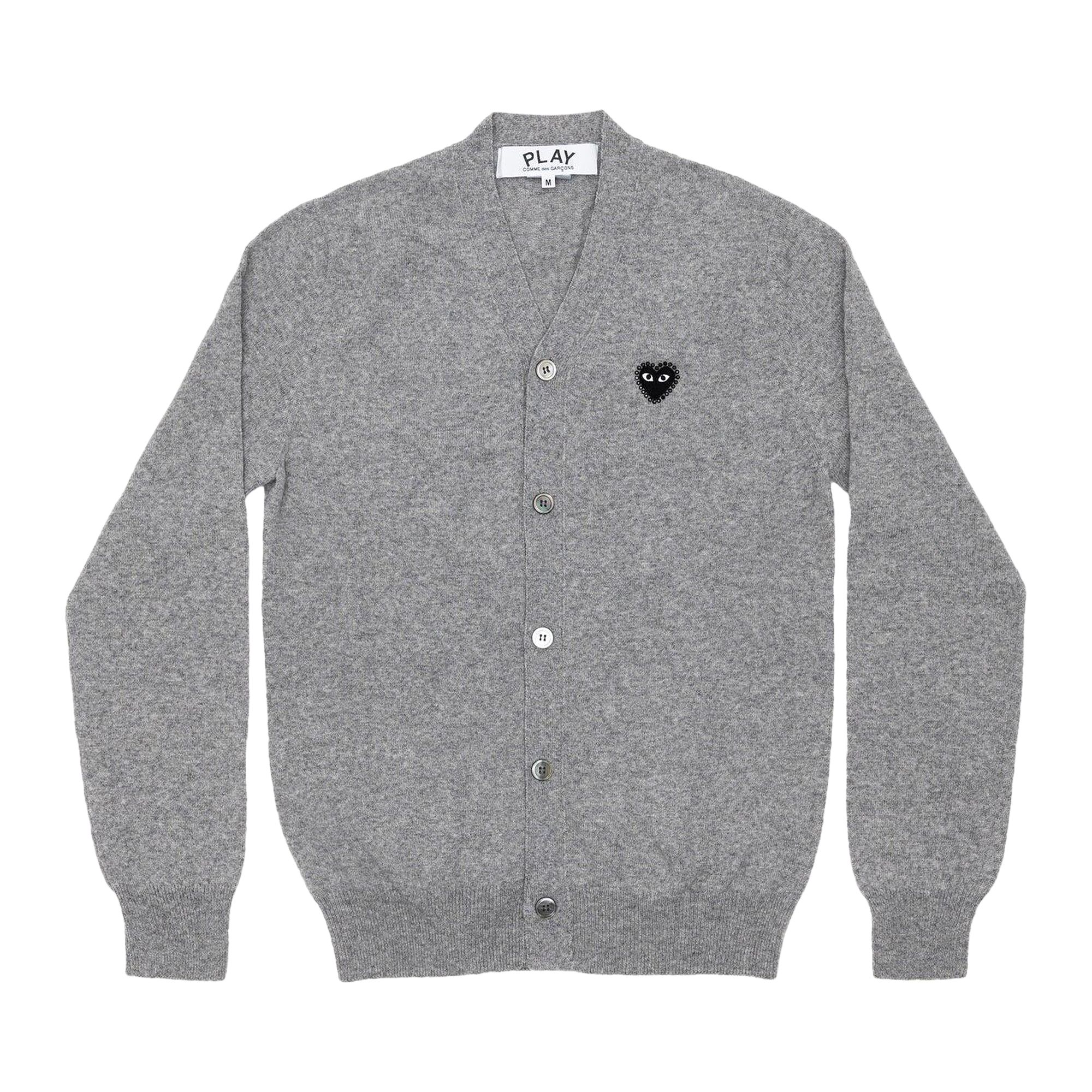 Pre-owned Comme Des Garçons Play Rhinestone Heart V-neck Cardigan 'light Grey' | Men's Size M In Gray