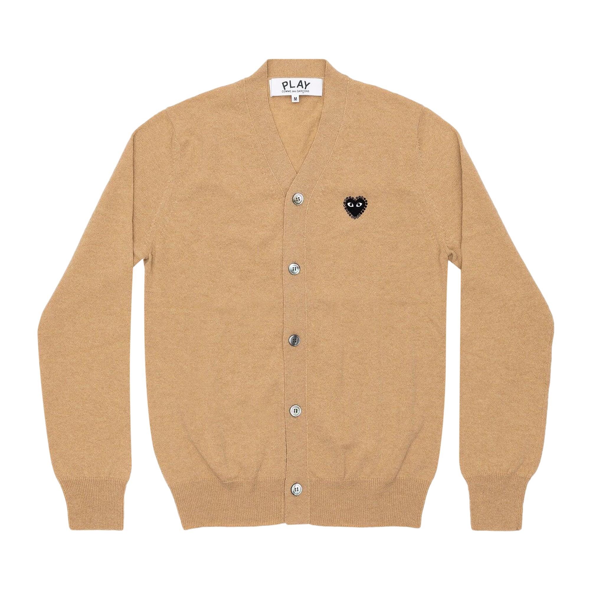 Pre-owned Comme Des Garçons Play Rhinestone Heart V-neck Cardigan 'beige' | Cream | Men's Size M In White