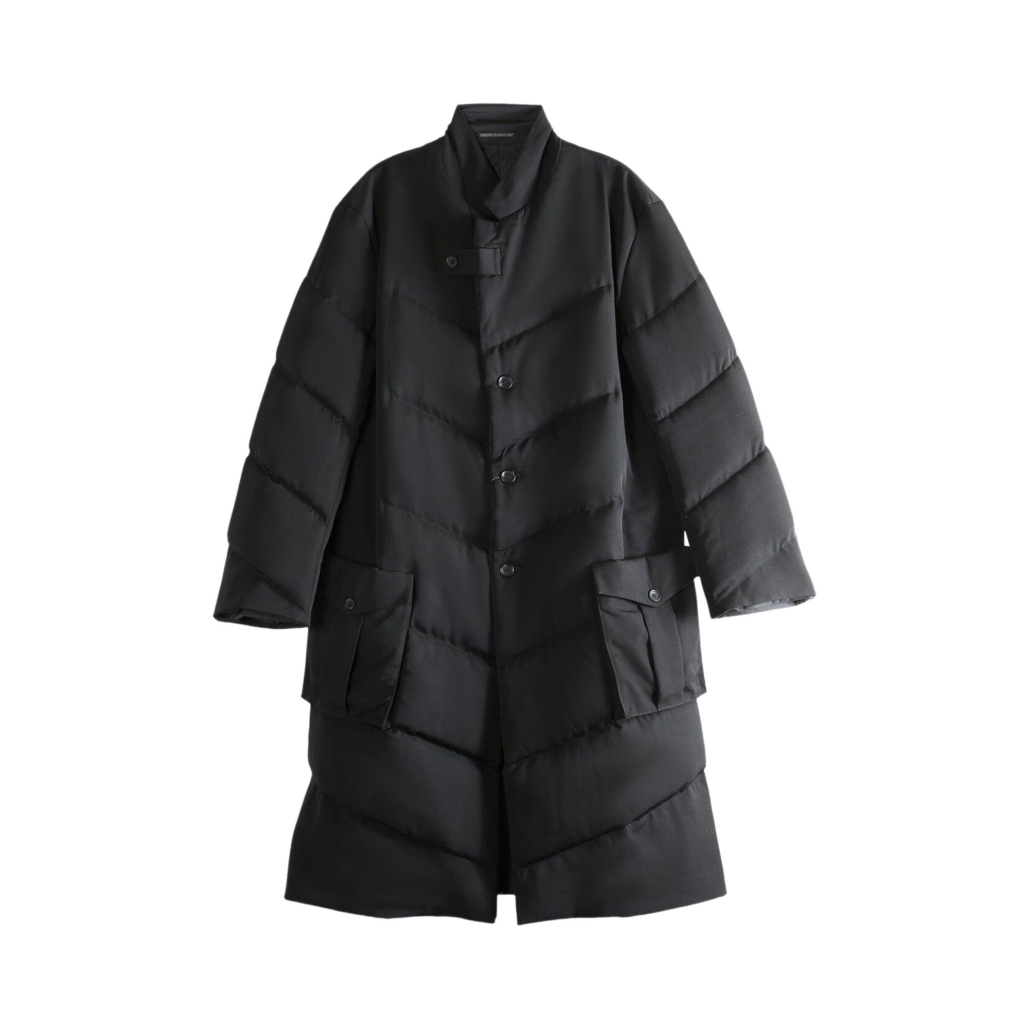 Pre-owned Yohji Yamamoto Pour Homme 3 Button Diagonal Padded Long Coat 'black' | Men's Size 3