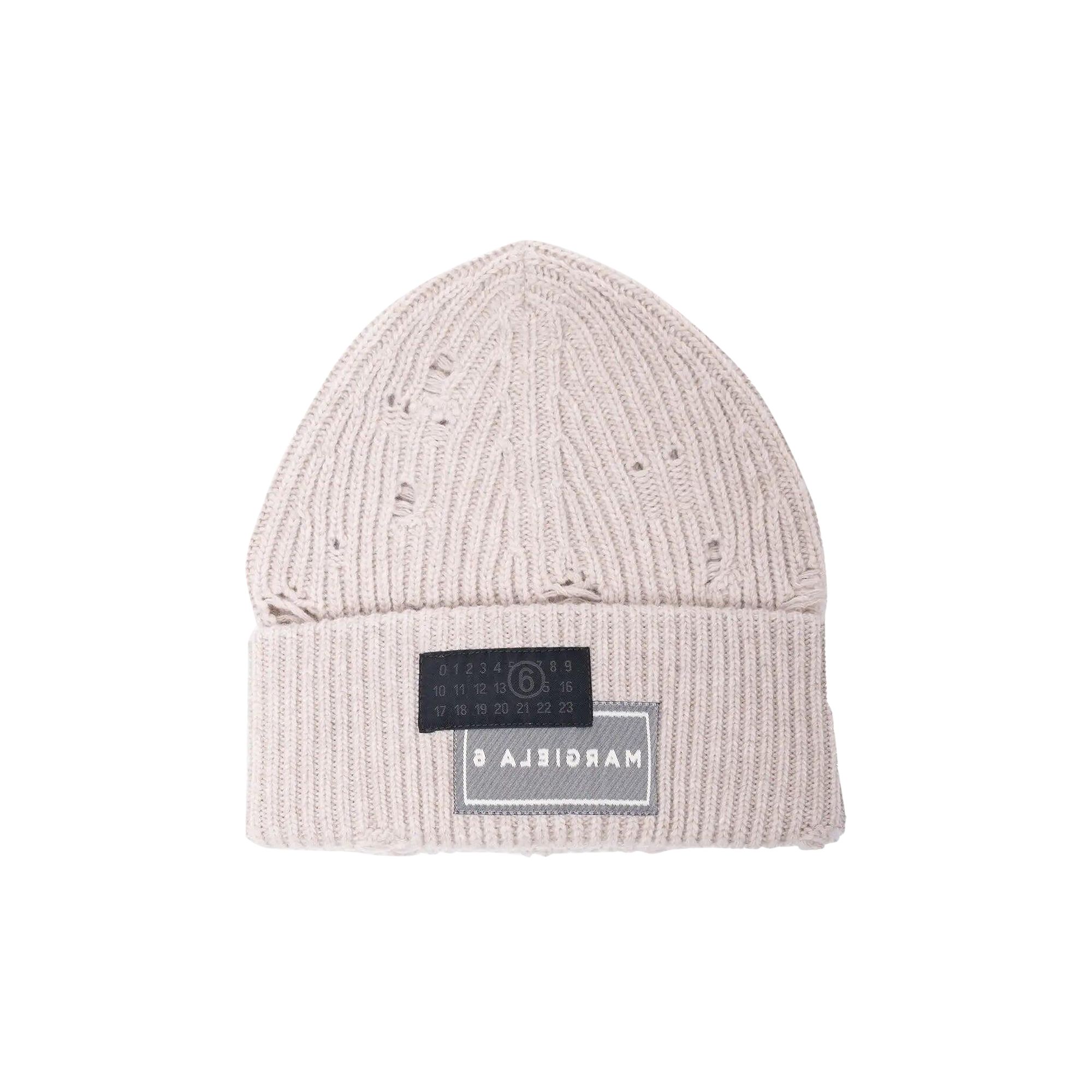 Pre-owned Mm6 Maison Margiela Patch Logo Beanie 'beige Melange' | Tan | Men's Size M In Brown