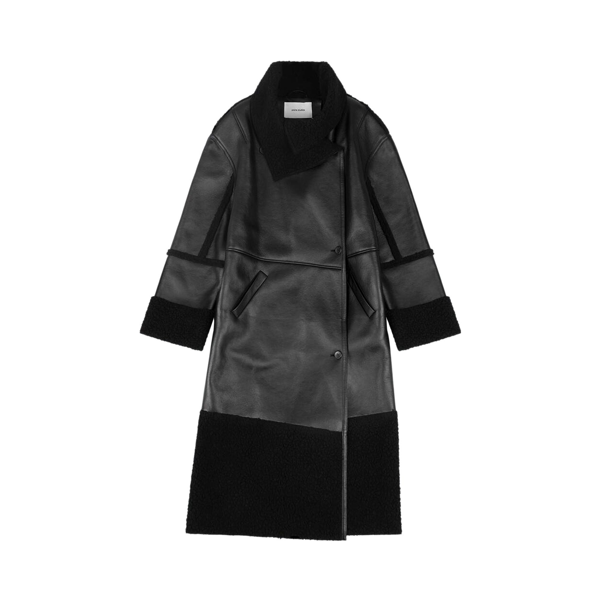 Pre-owned Entire Studios Long Shearling Coat 'black' | Women's Size Xxs