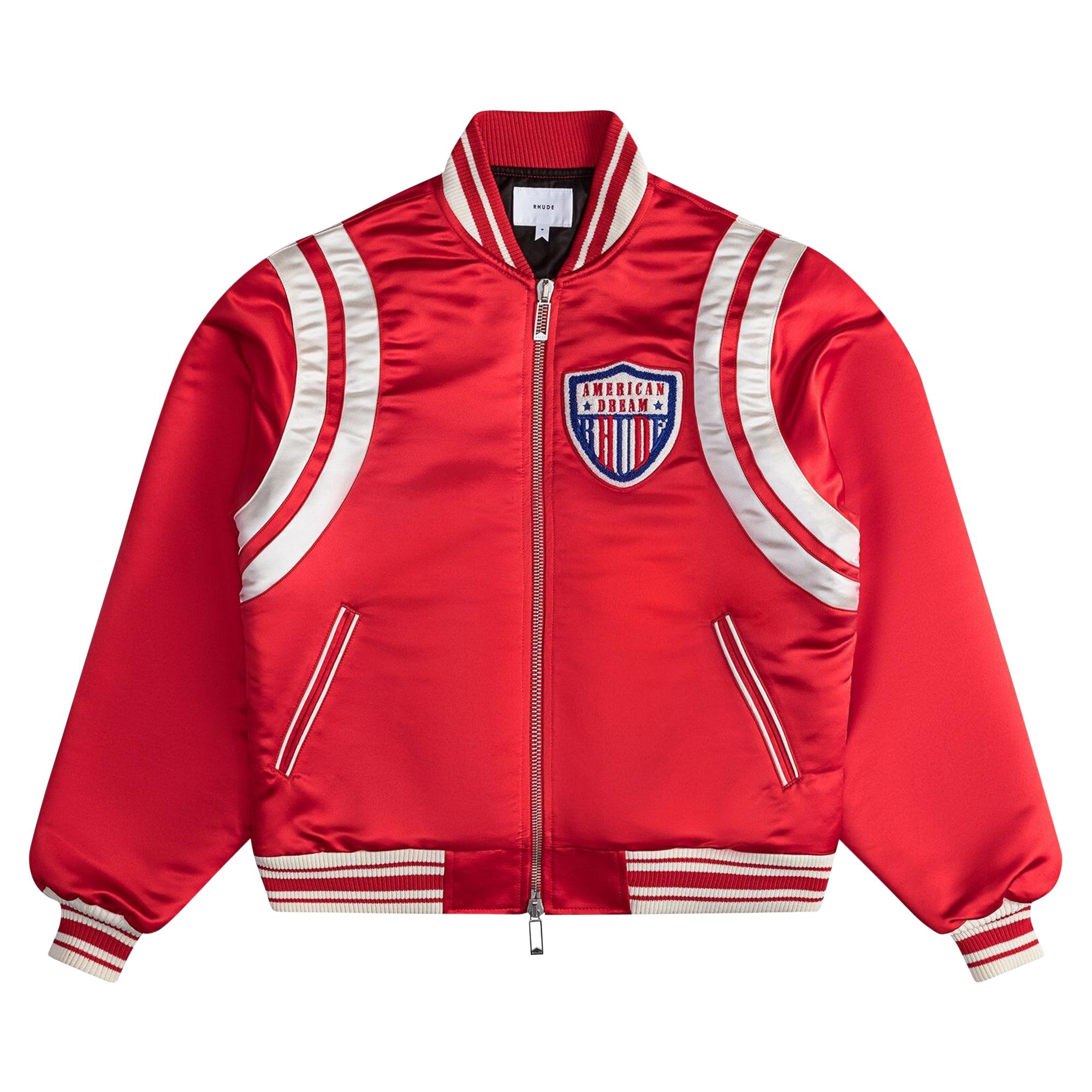 Pre-owned Rhude Satin Varsity Jacket 'red/ivory' | Men's Size L