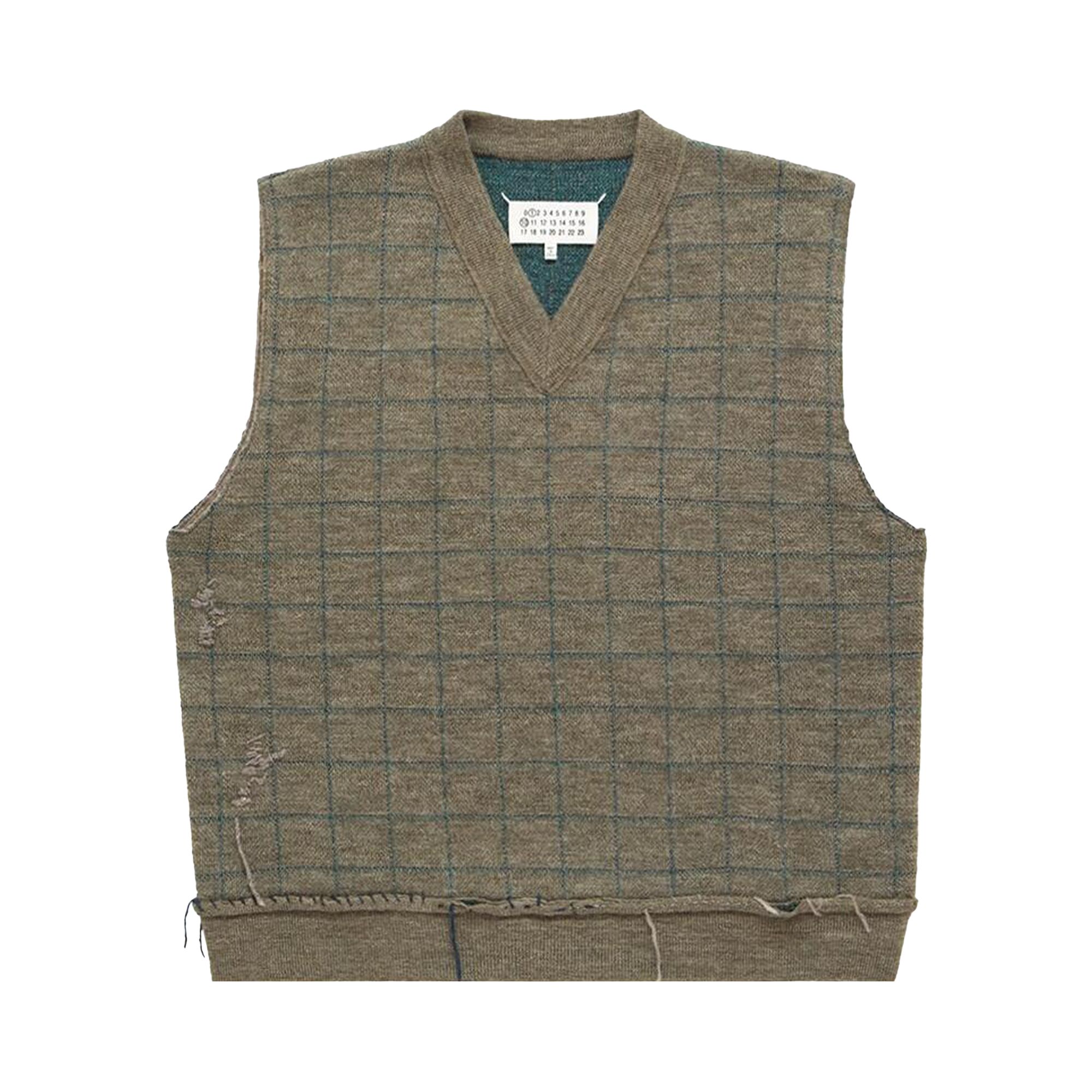 Pre-owned Maison Margiela Check Sleeveless V-neck Vest 'military Green' | Men's Size S