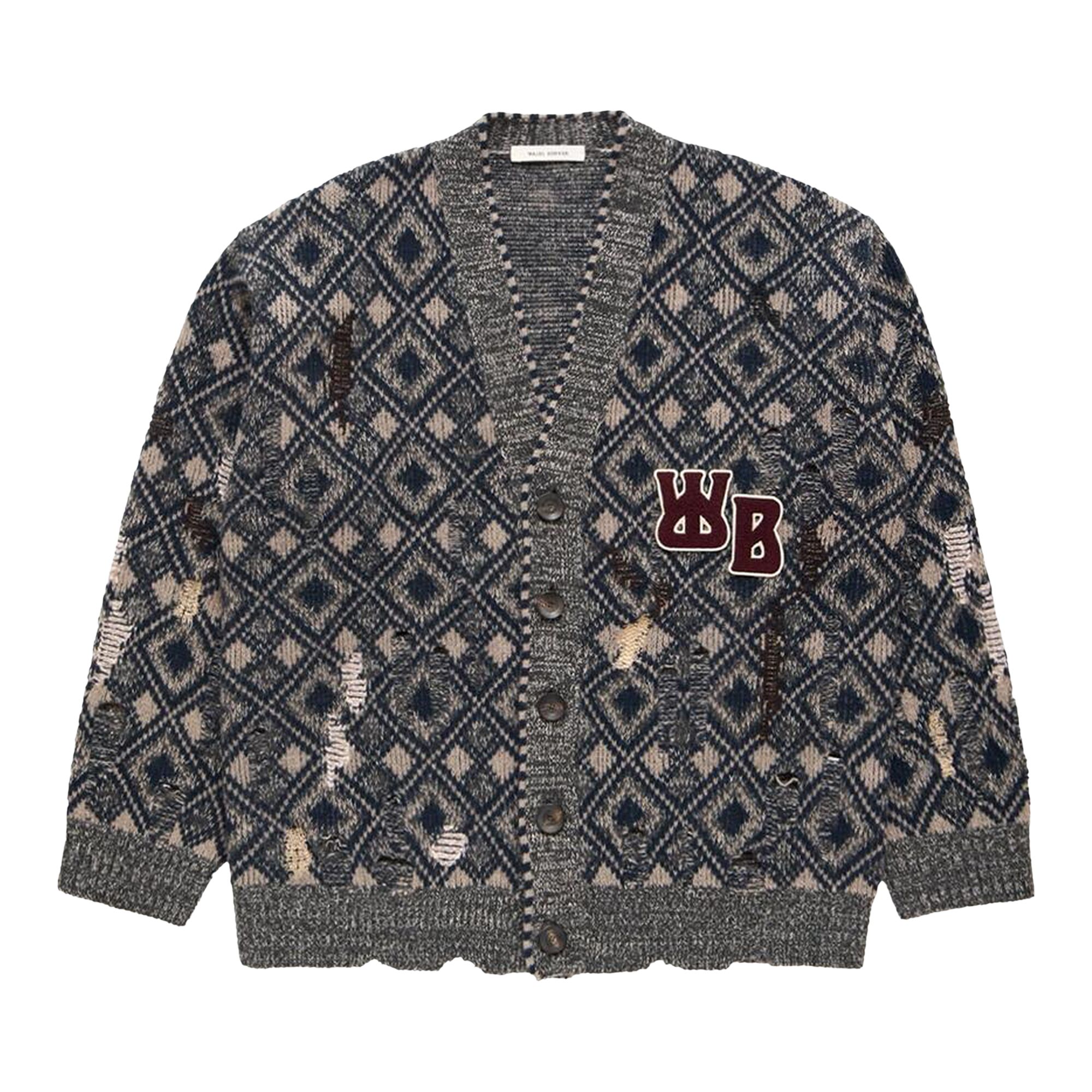 WALES BONNER Pre-owned Sibling Cardigan 'grey/black/navy/ivory' | Men's Size L In Gray