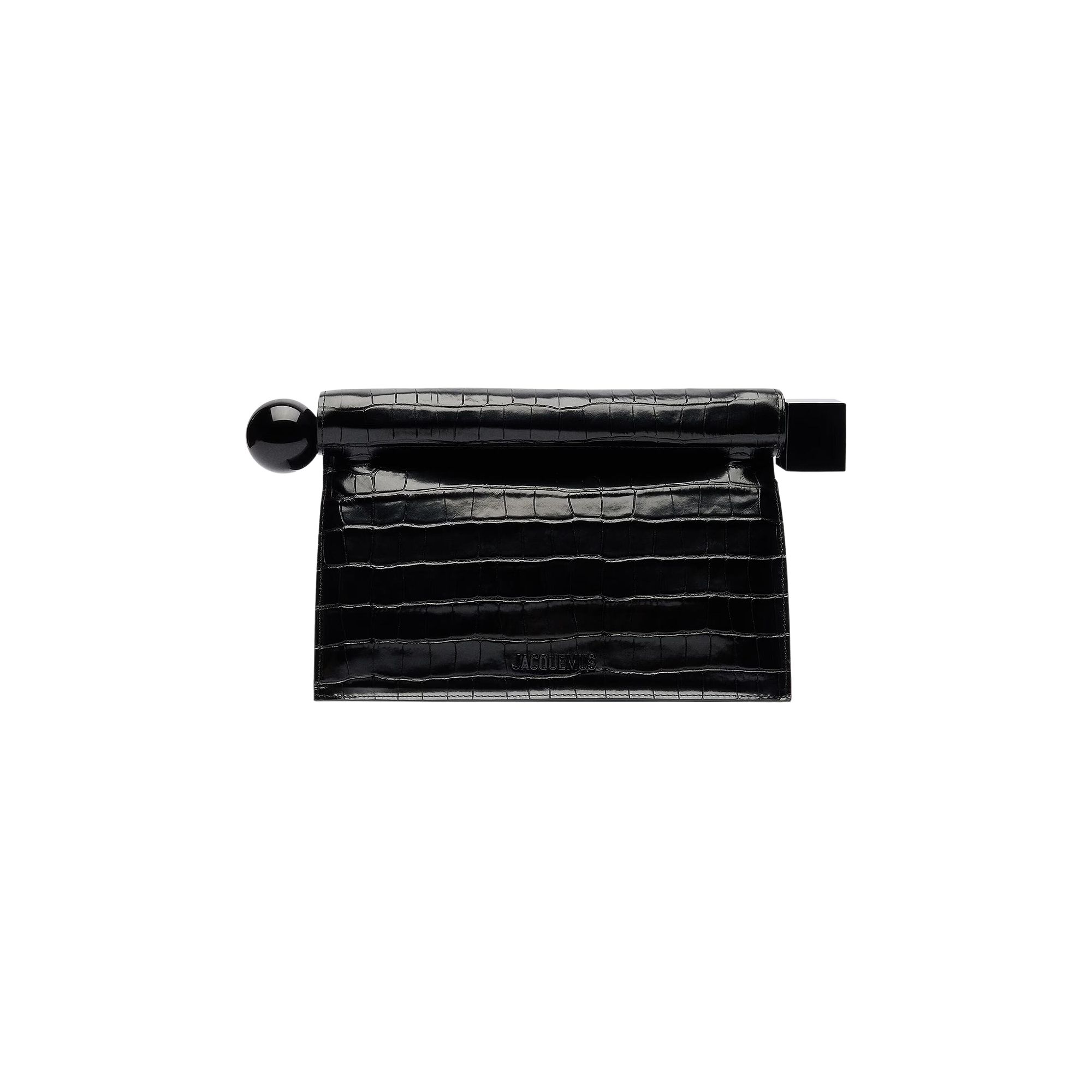 Pre-owned Jacquemus The Rond Carré' Crocodile Embossed Clutch 'black' | Women's Size Onesize