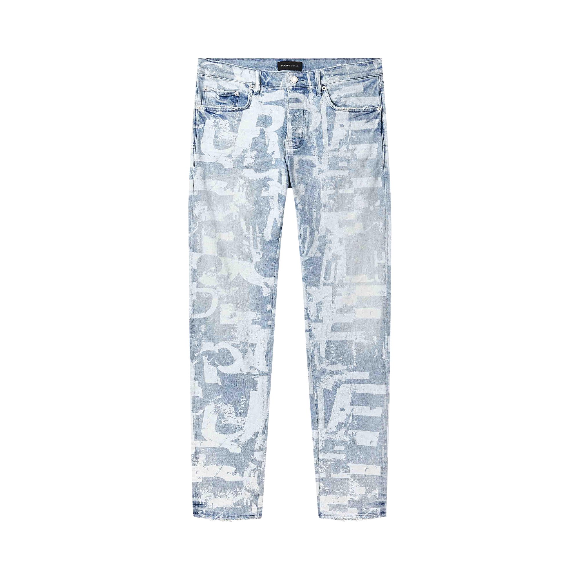 Pre-owned Purple Brand Skinny Grunge Print Jean 'light Indigo' | Multi-color | Men's Size 38