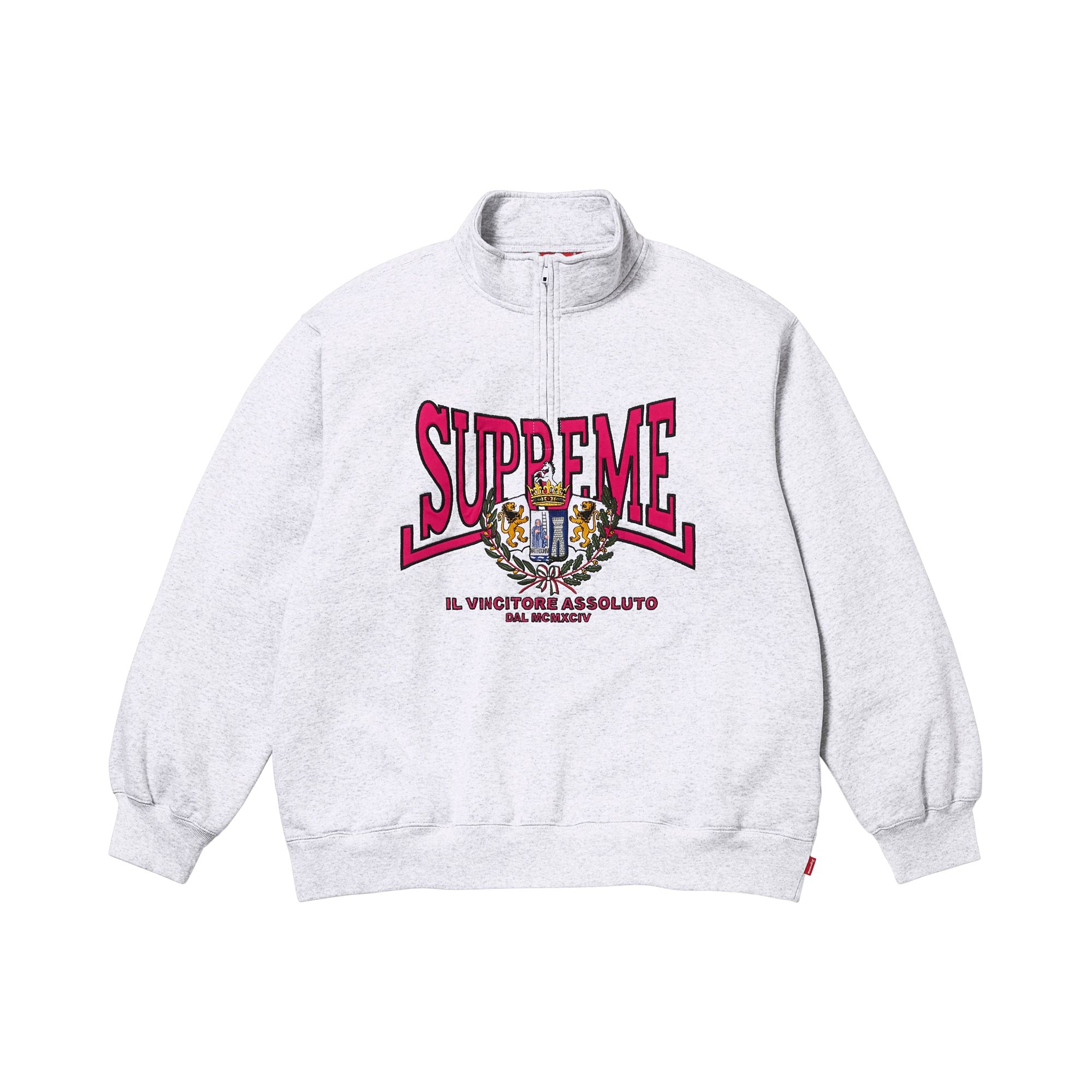 Pre-owned Supreme Crest Appliqué Half Zip Pullover 'ash Grey' | Men's Size S In Gray
