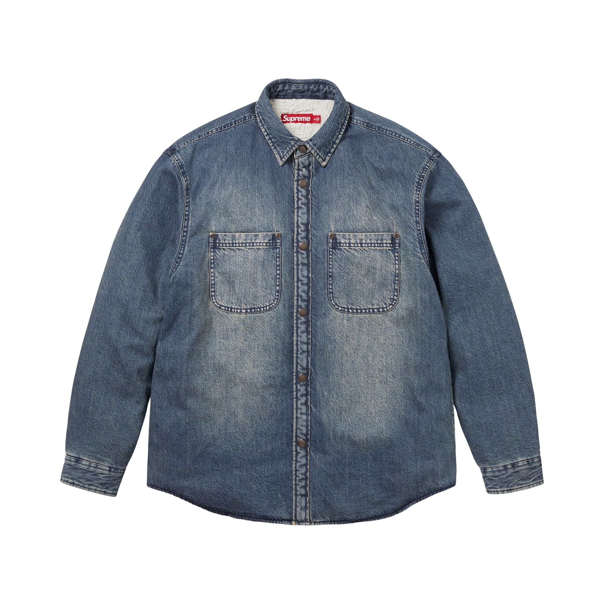 Pre-owned Supreme Shearling Lined Denim Work Shirt 'washed Indigo' | Blue | Men's Size Xl