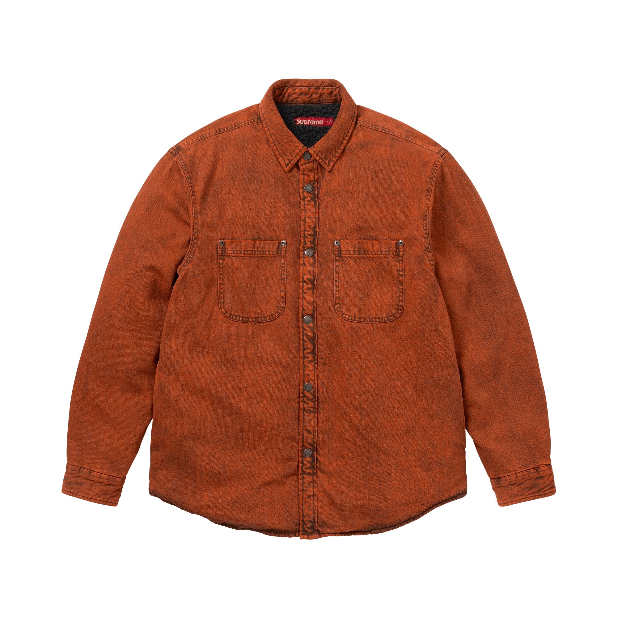 Pre-owned Supreme Shearling Lined Denim Work Shirt 'overdyed Orange' | Men's Size M