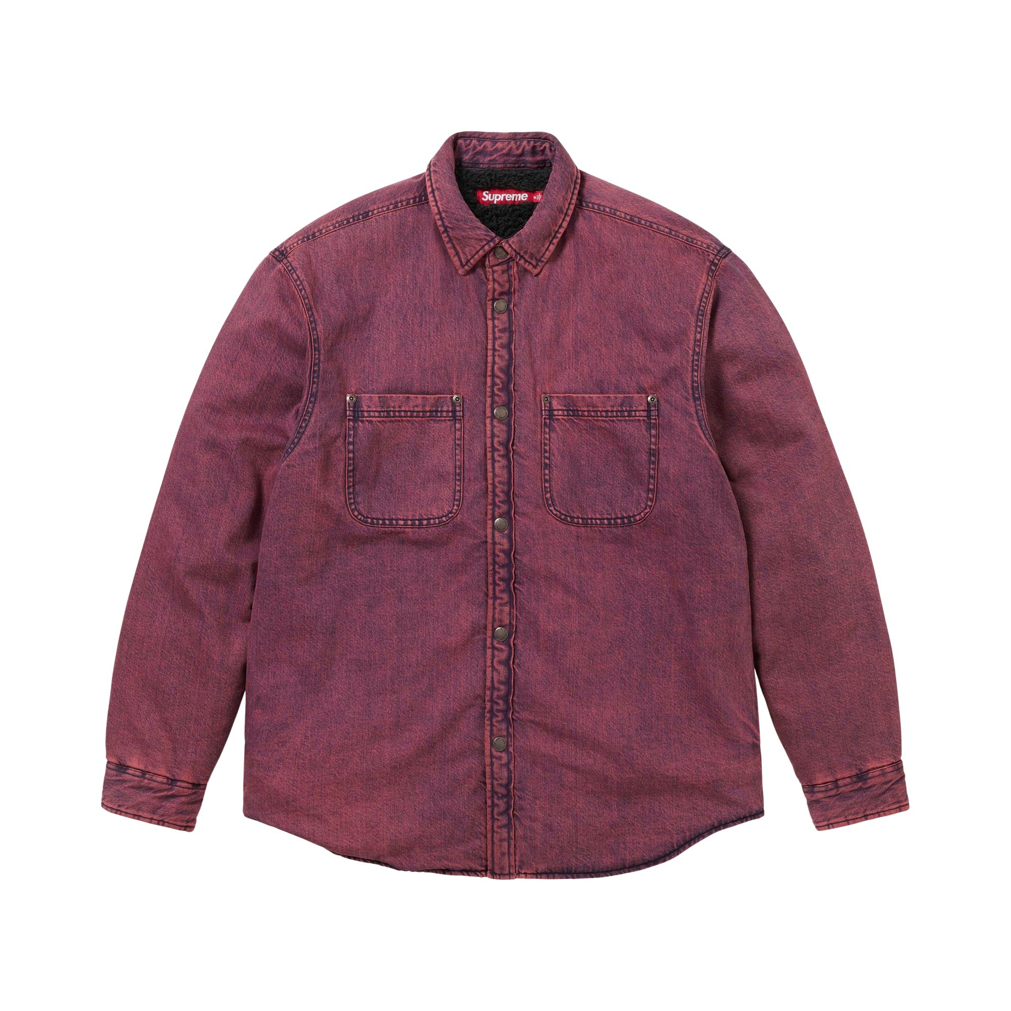 Pre-owned Supreme Shearling Lined Denim Work Shirt 'overdyed Pink' | Men's Size M