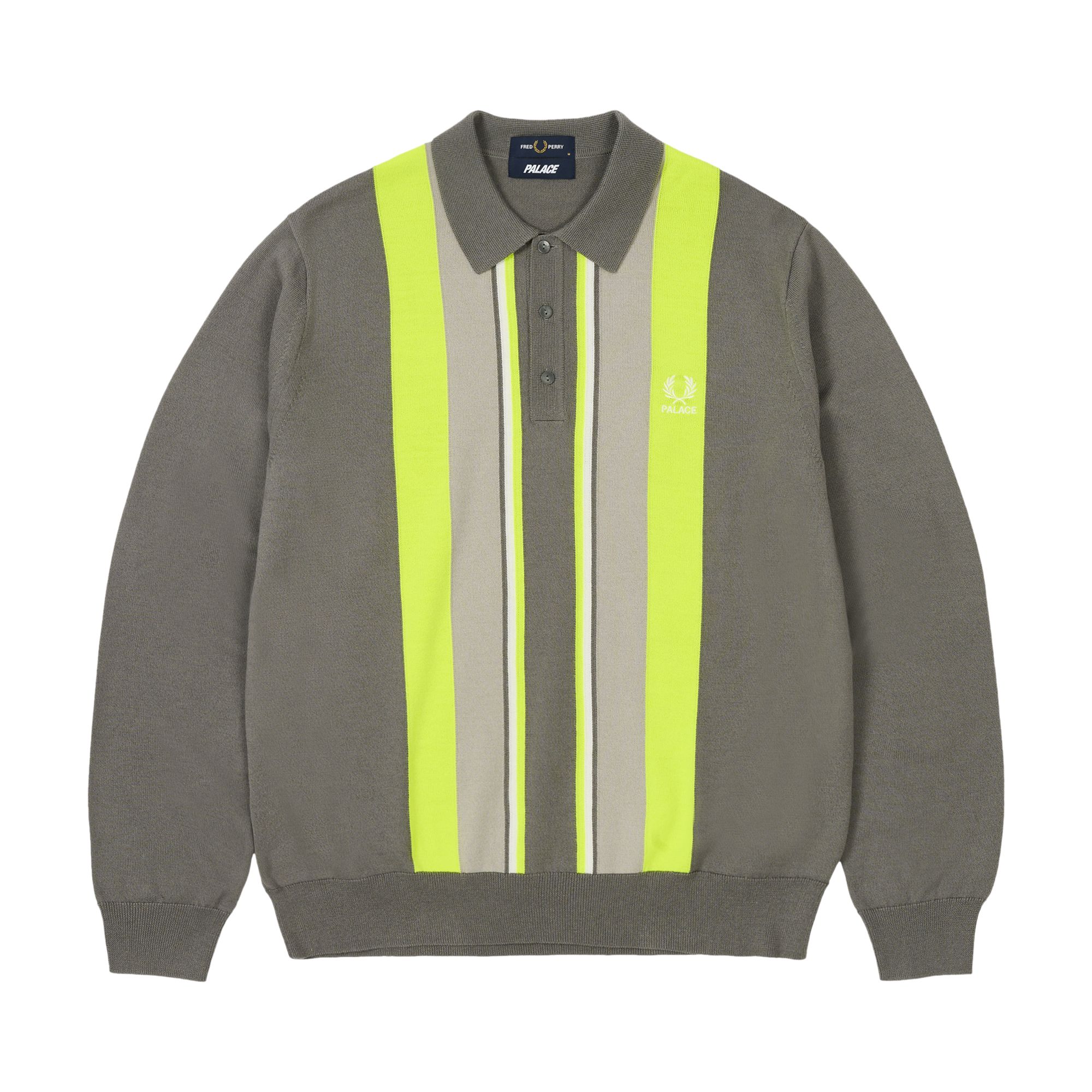 Pre-owned Palace X Fred Perry Long Sleeve Knitted Shirt 'feather' | Grey | Men's Size L In Gray