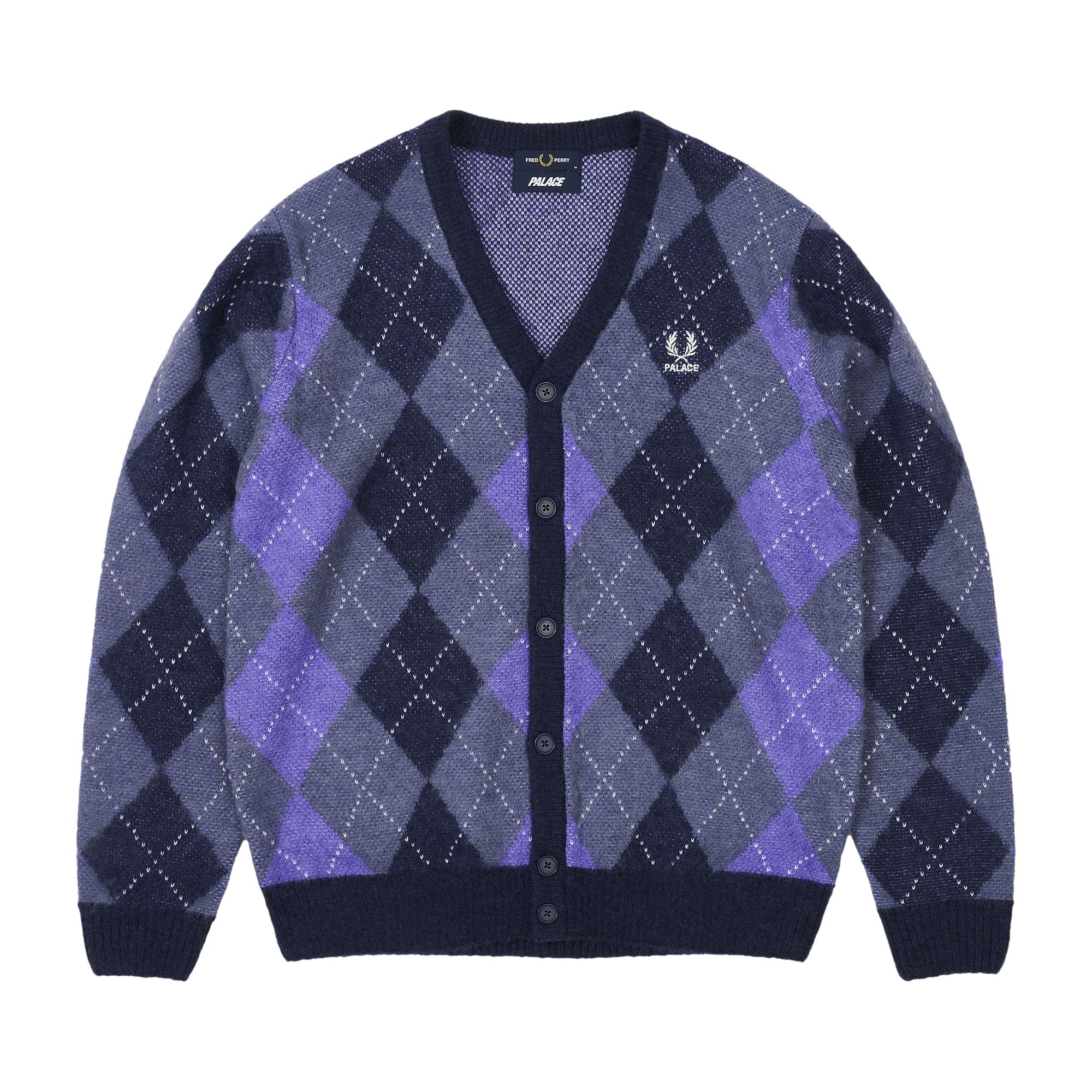 Pre-owned Palace X Fred Perry Argyle Cardigan 'peacoat' | Purple | Men's Size M