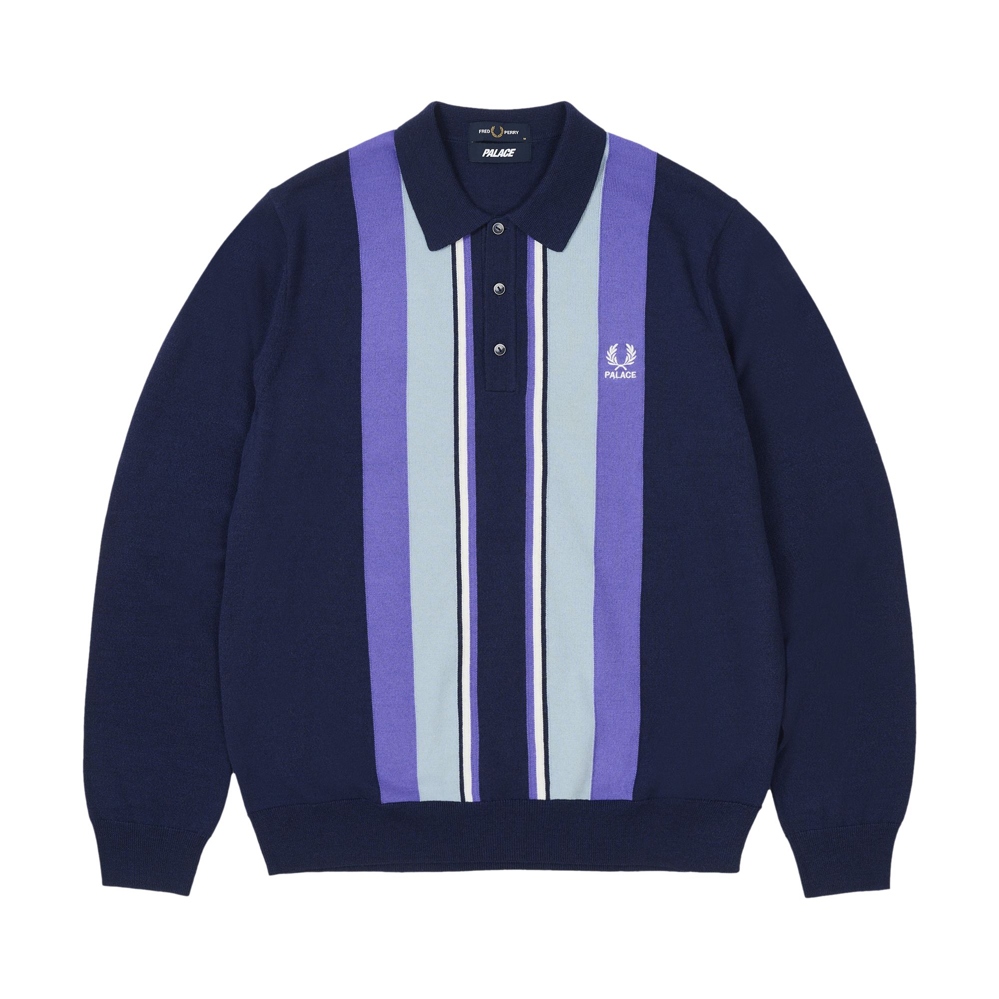 Pre-owned Palace X Fred Perry Long Sleeve Knitted Shirt 'peacoat' | Purple | Men's Size Xl