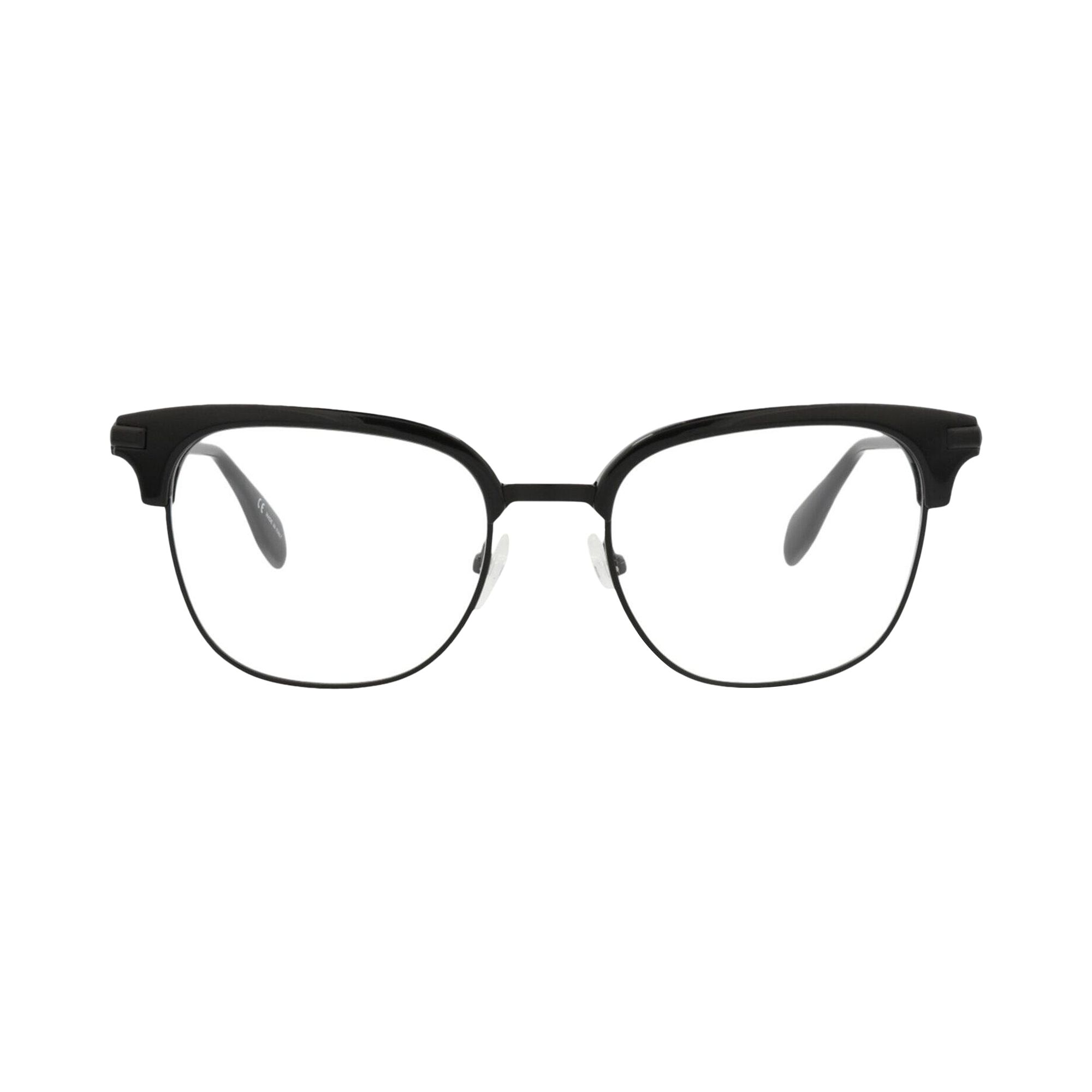 Pre-owned Alexander Mcqueen Round-frame Metal Optical Frames 'black Transparent' | Men's Size Onesize