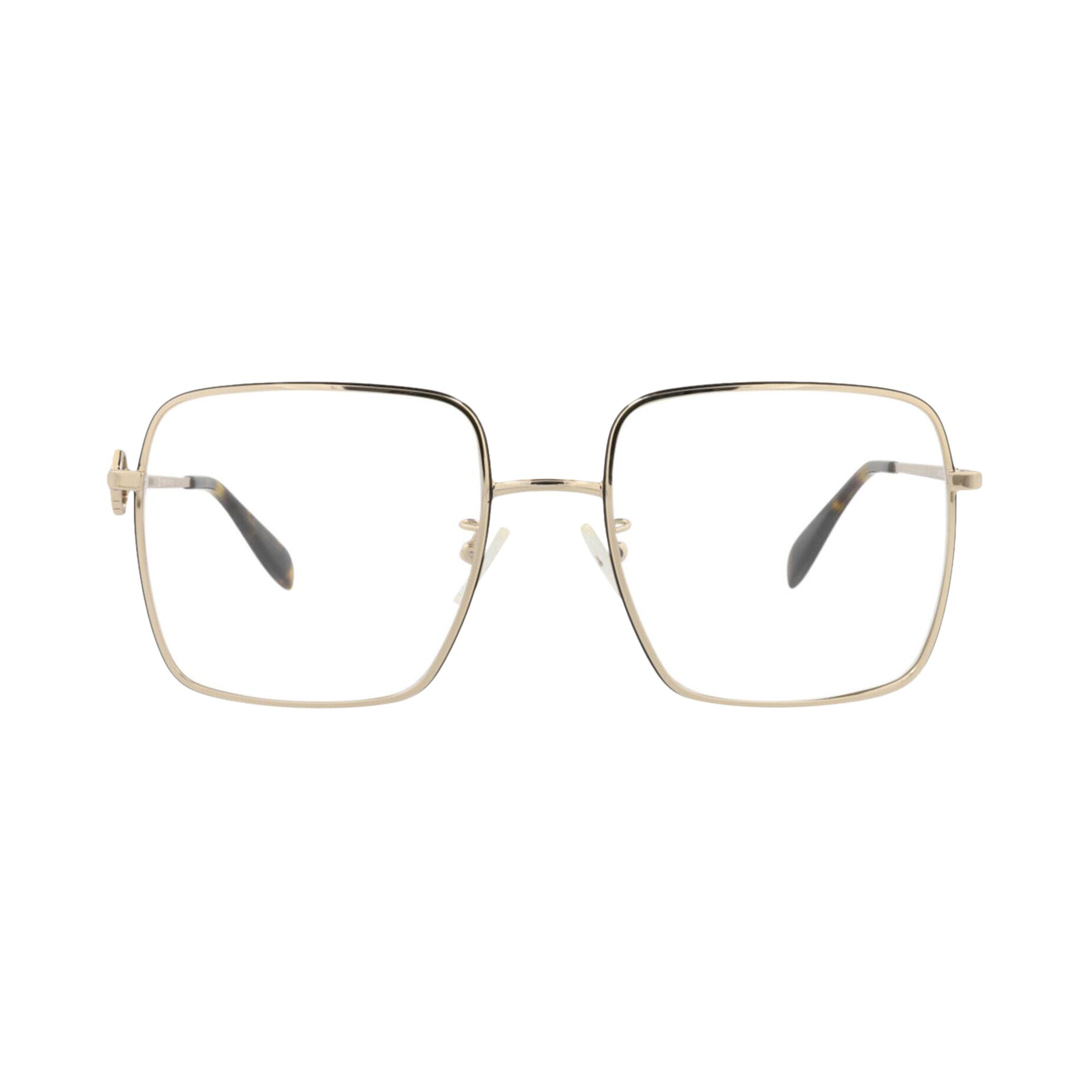 Pre-owned Alexander Mcqueen Square-frame Metal Optical Frames 'gold Transparent' | Women's Size Onesize