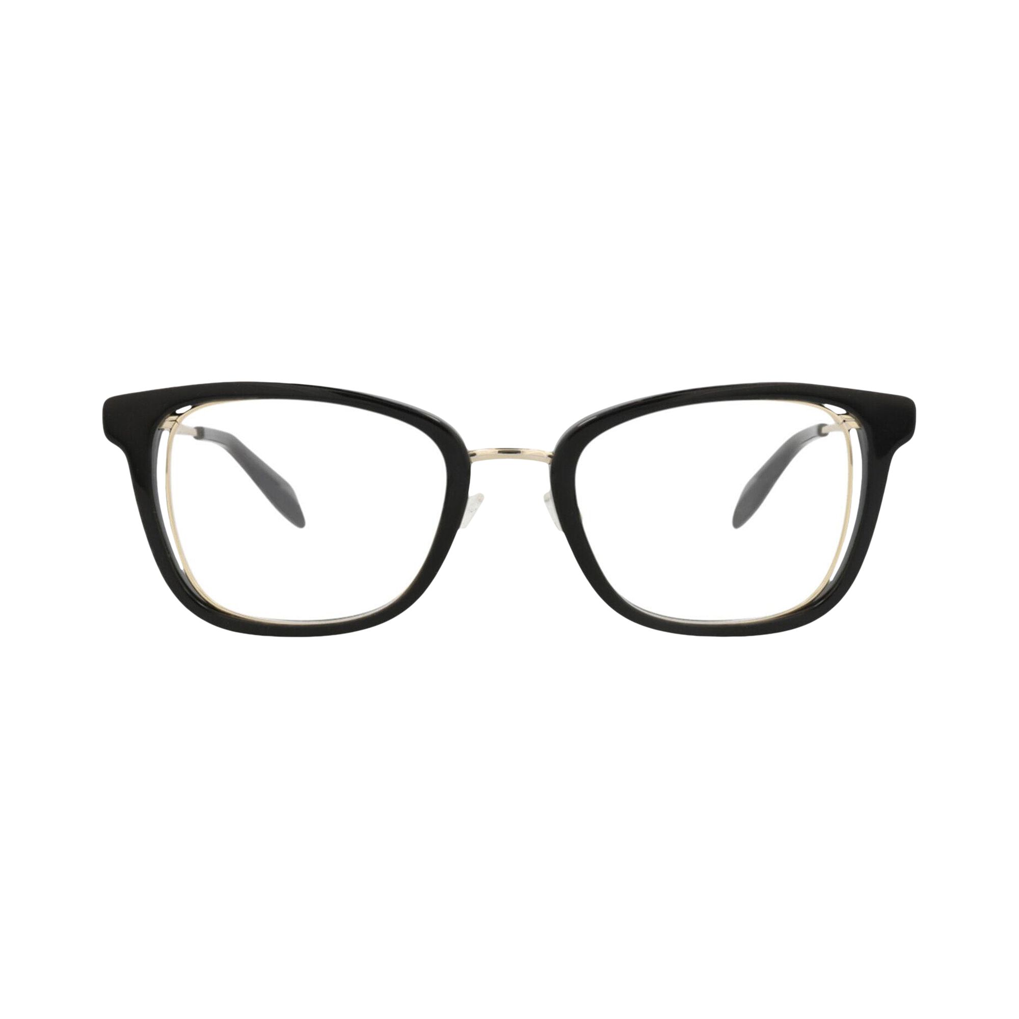 Pre-owned Alexander Mcqueen Square-frame Acetate Optical Frames 'black Gold Transparent' | Women's Size Onesiz