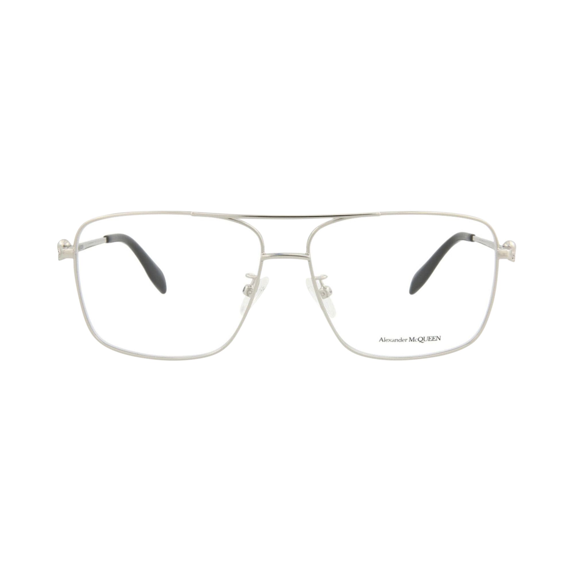 Pre-owned Alexander Mcqueen Aviator-frame Metal Optical Frames 'silver Transparent' | Men's Size Onesize