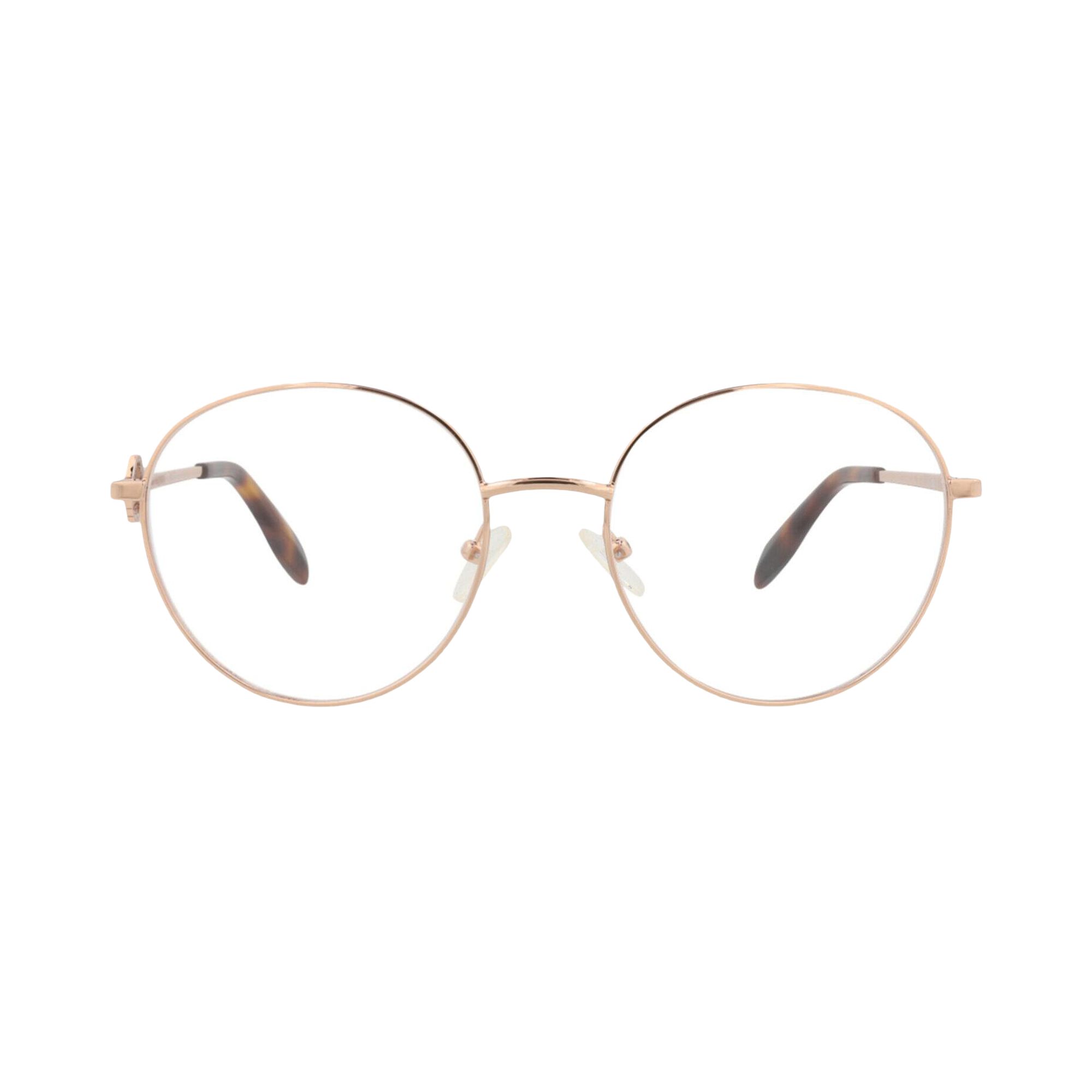 Pre-owned Alexander Mcqueen Round-frame Metal Optical Frames 'gold Transparent' | Women's Size Onesize