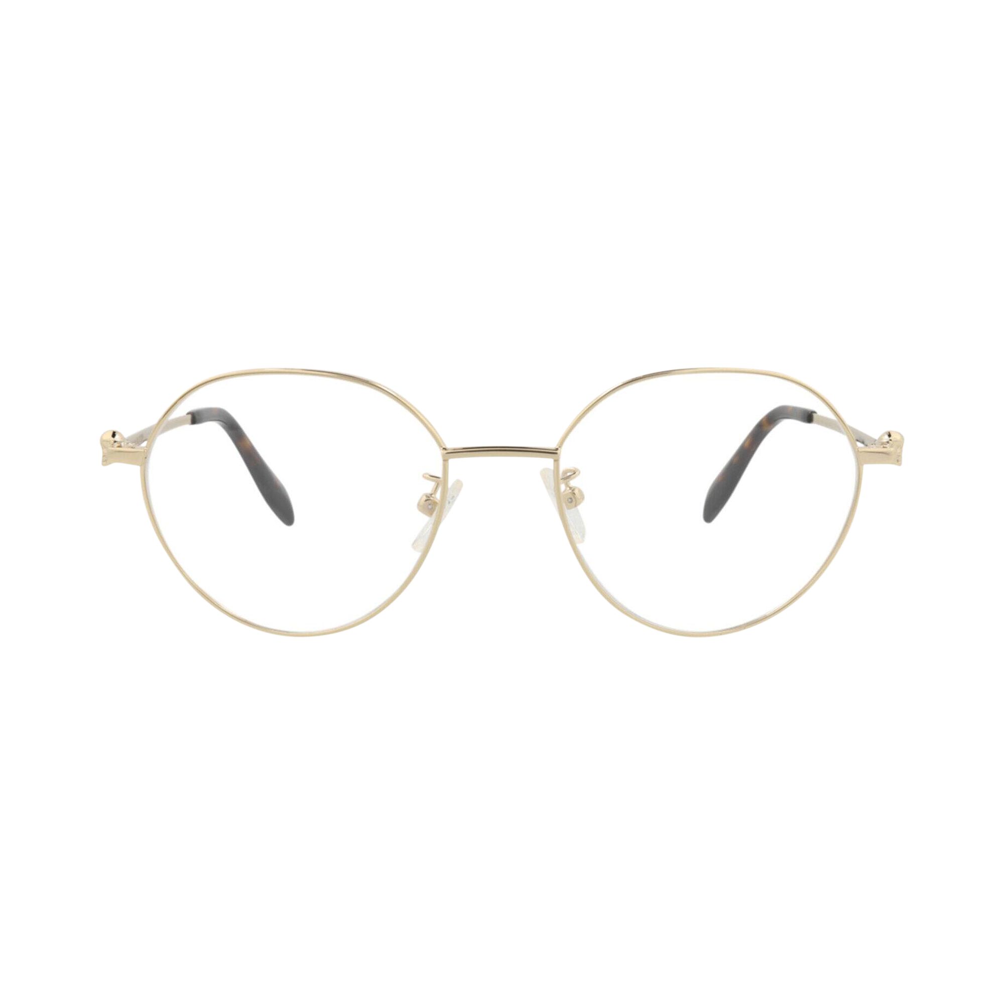 Pre-owned Alexander Mcqueen Round-frame Metal Optical Frames 'gold Transparent' | Men's Size Onesize