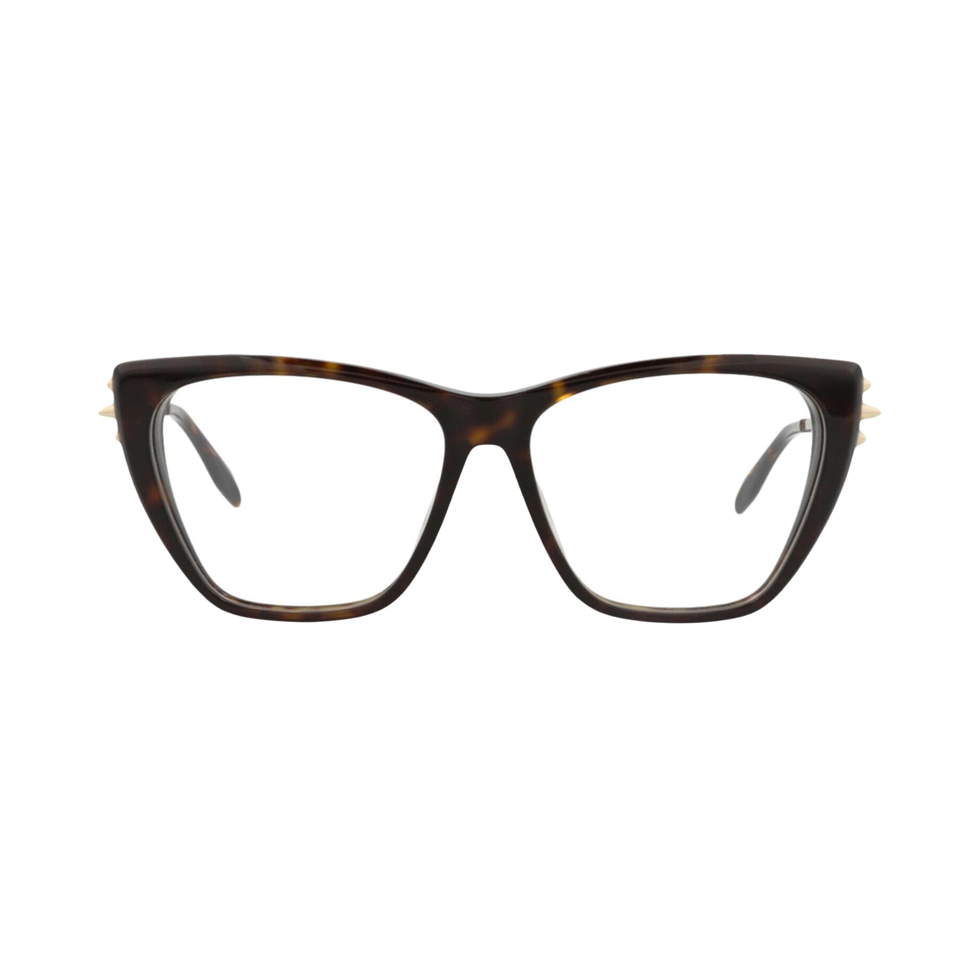 Pre-owned Alexander Mcqueen Cat Eye-frame Acetate Optical Frames 'havana Gold Transparent' | Women's Size Ones