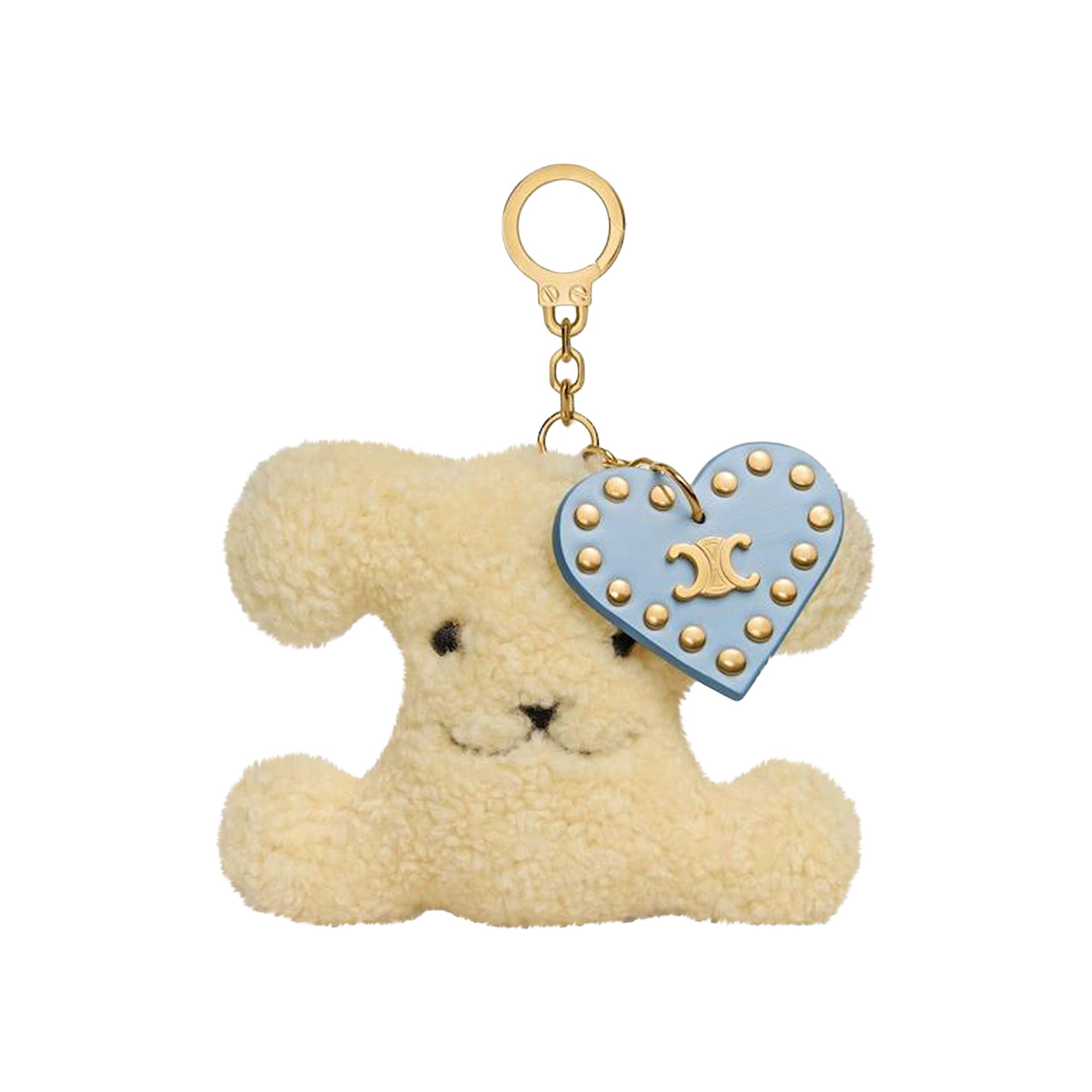 Pre-owned Celine Triomphe Pom Pom Charm In Shearling And Calfskin 'natural/pale Blue' | Cream | Women's Size O In White