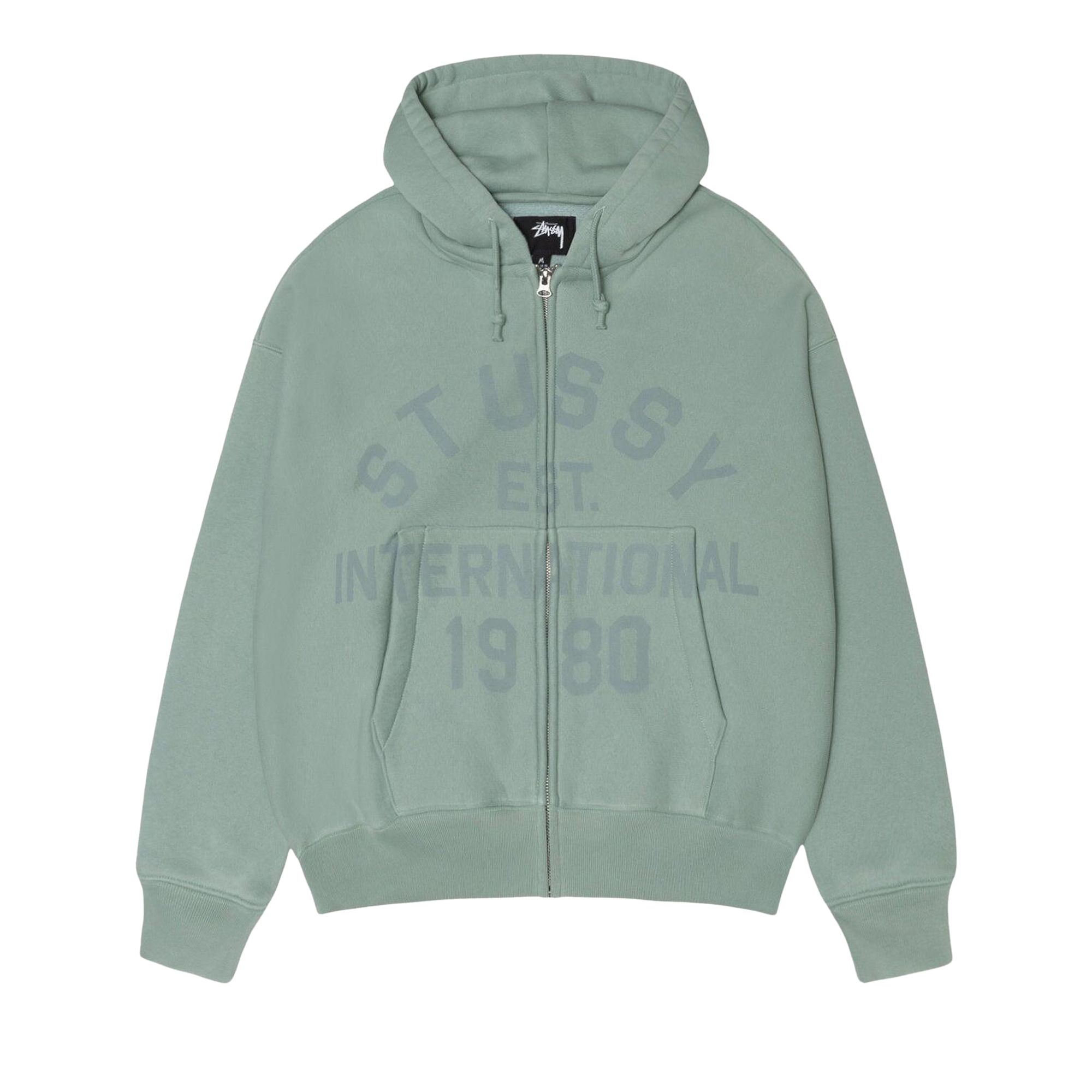 Pre-owned Stussy Established Zip Hoodie 'grey Green' | Men's Size L In Gray