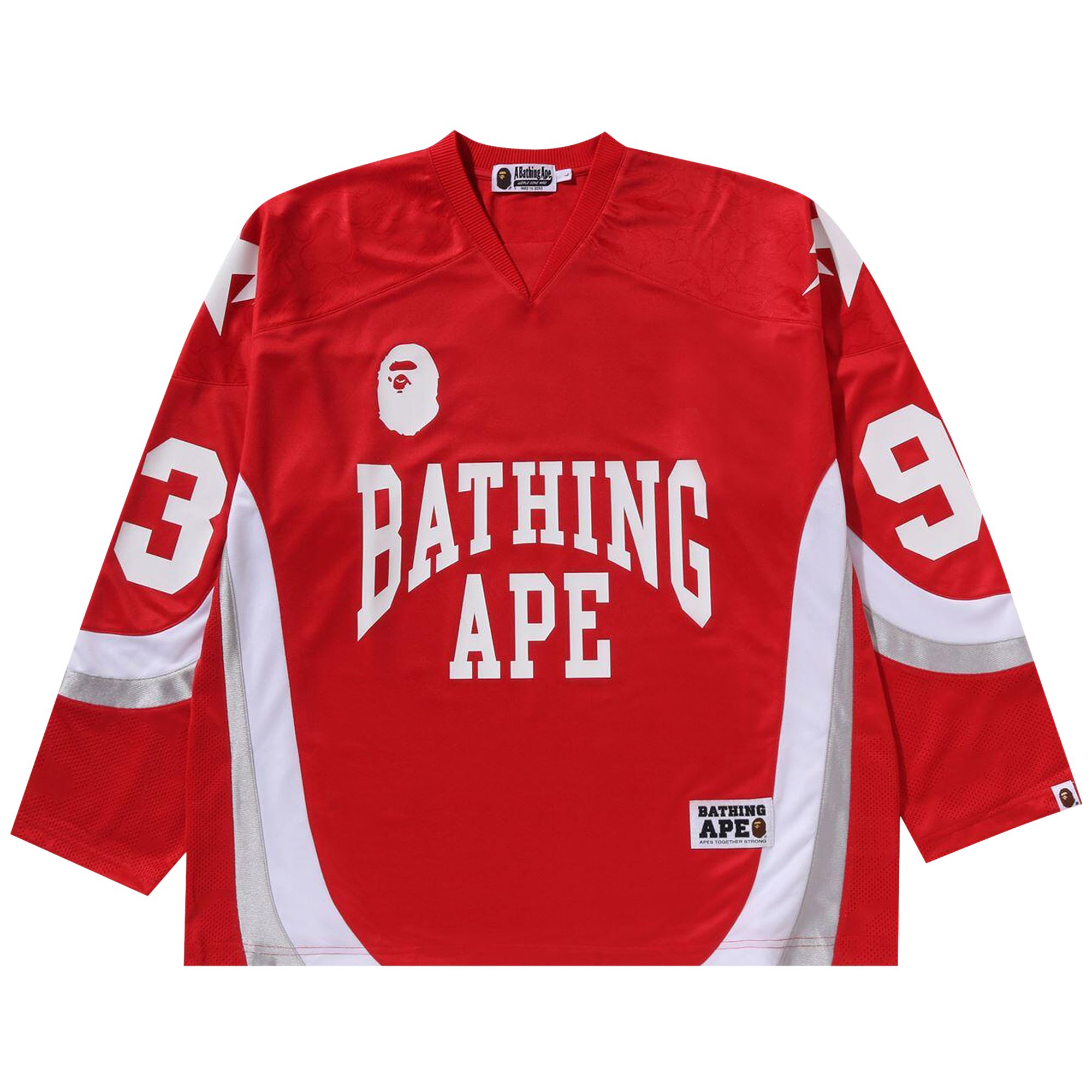 Pre-owned Bape Line Camo Jacquard Logo Relaxed Fit Ice Hockey Jersey 'red' | Men's Size M