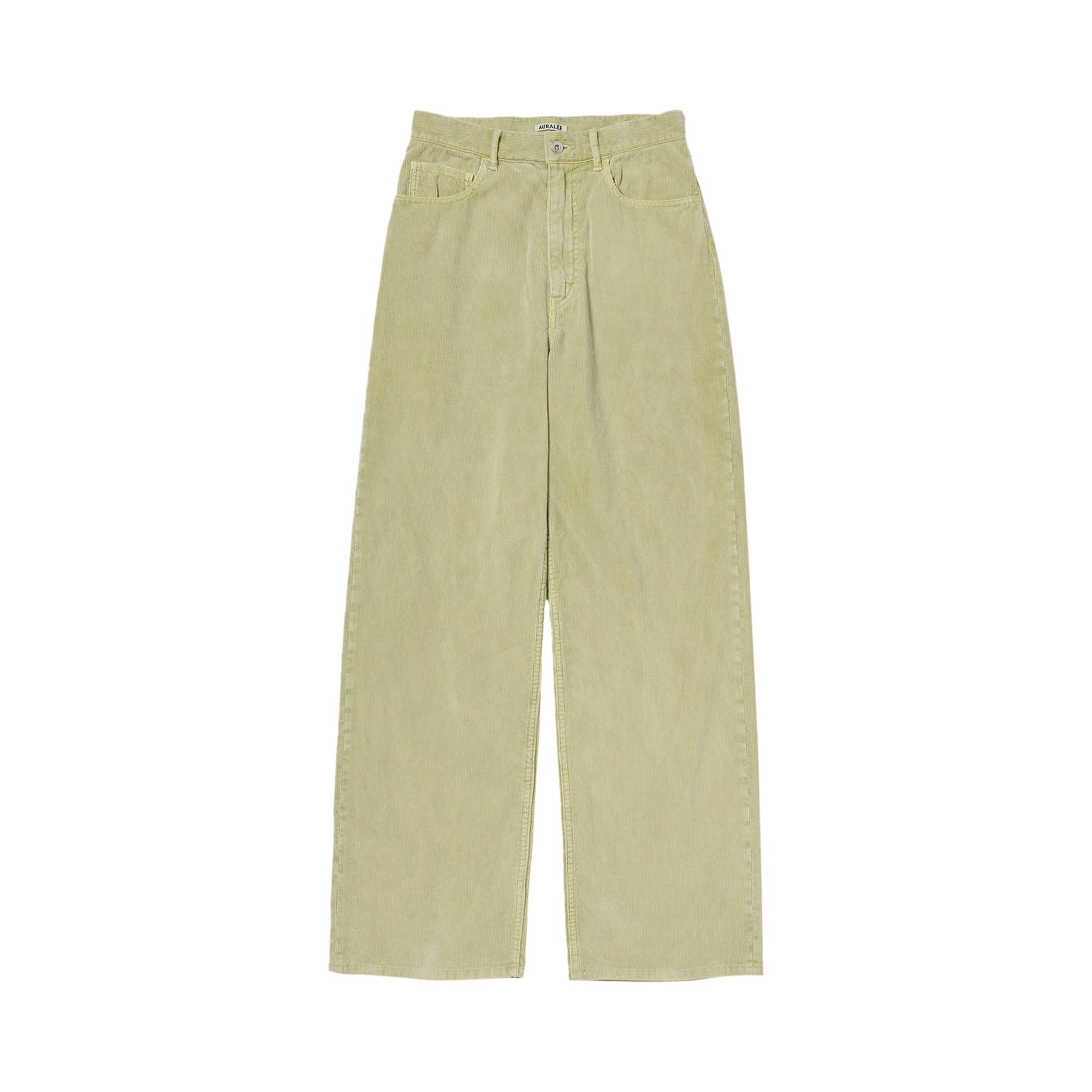 Pre-owned Auralee Pigment Dyed Finx Corduroy Wide 5p Pants 'dusty Lime' | Yellow | Women's Size 1