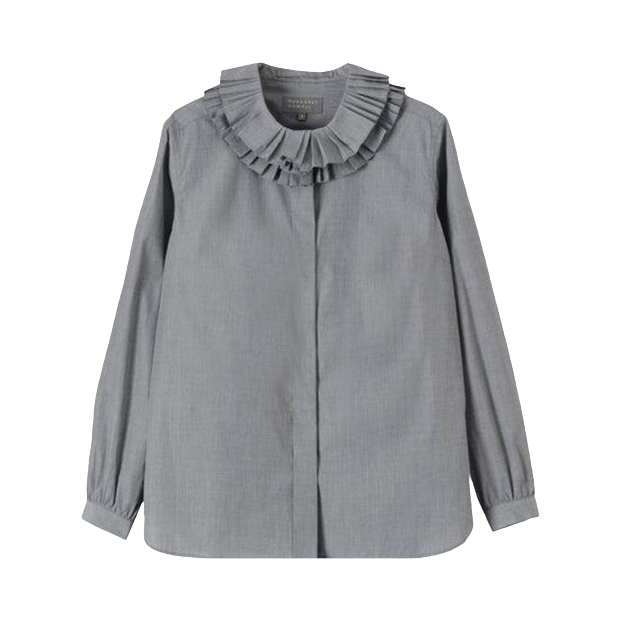 Pre-owned Margaret Howell Double Ruffle Collar Shirt 'mid Grey' | Women's Size 8 In Gray