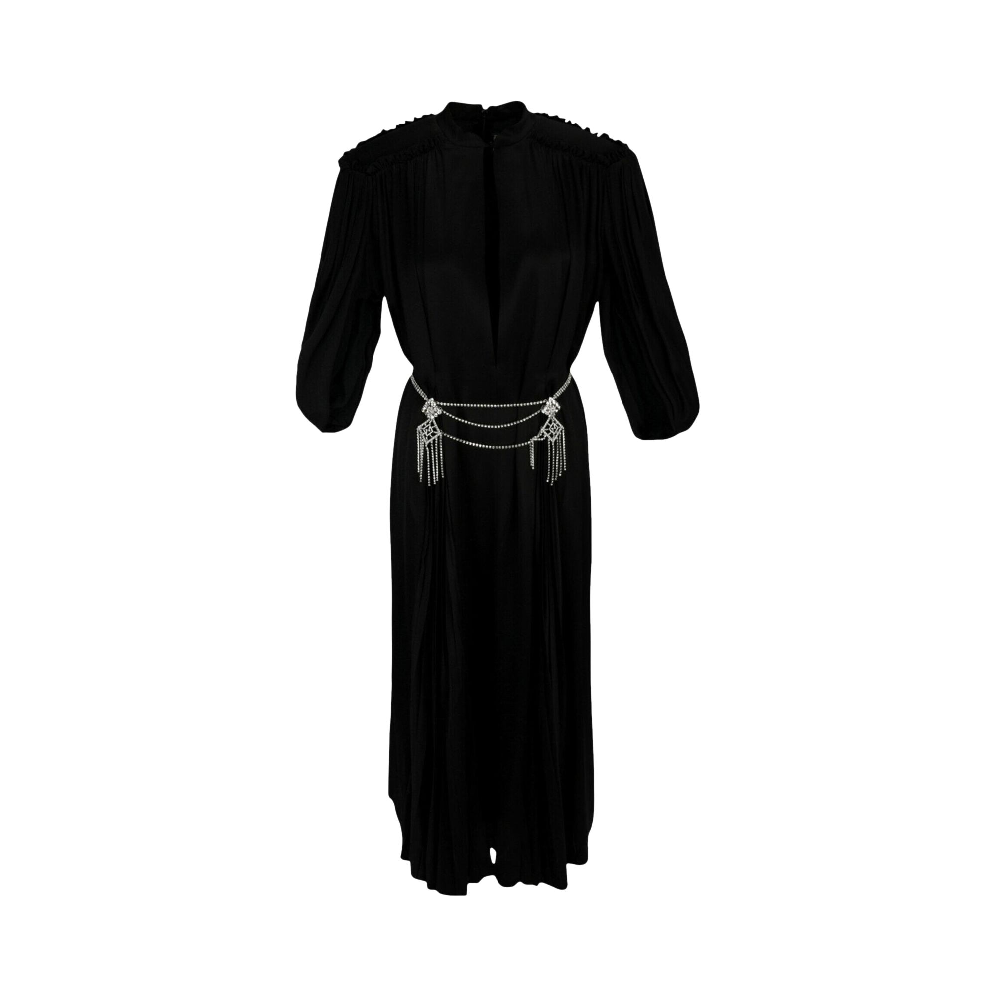 Pre-owned Gucci Cape Sleeve Open Front Crystal-embellished Belted Gown 'black' | Women's Size 38
