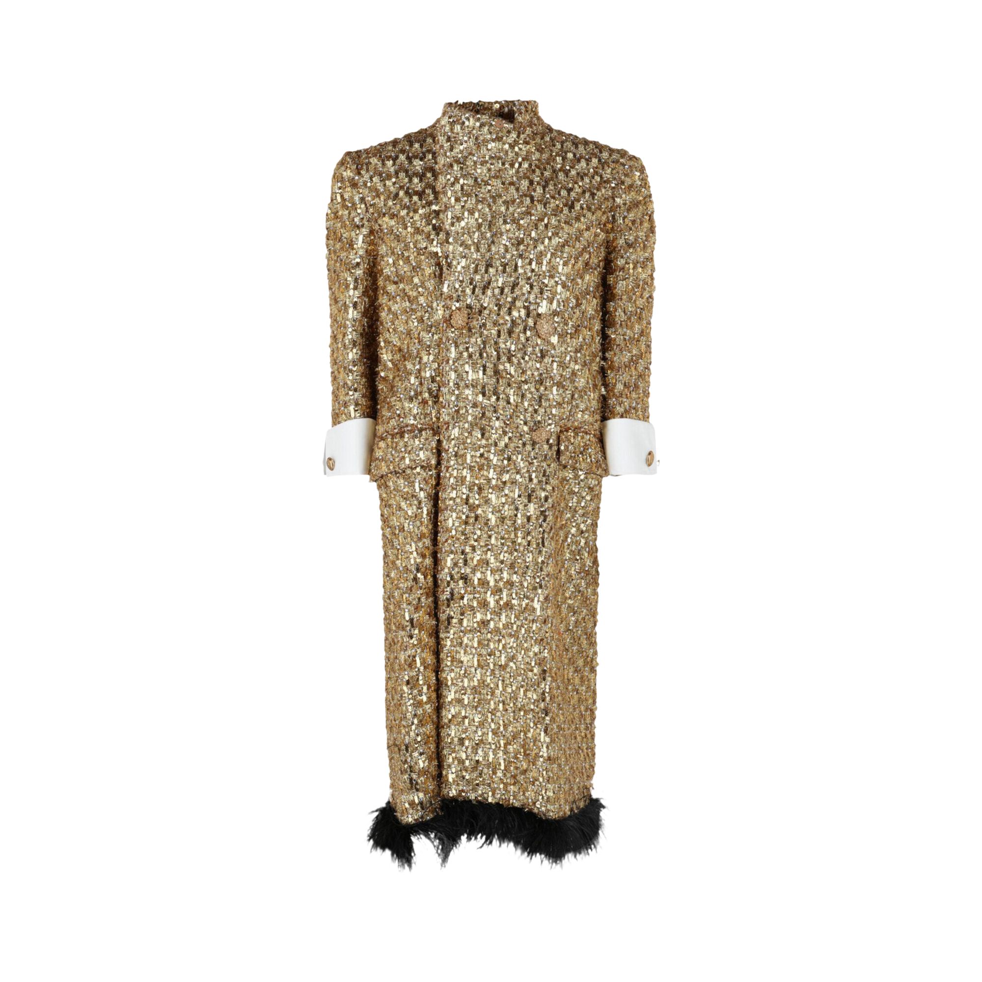 Pre-owned Gucci Ostrich Feather Coat 'gold Black' | Multi-color | Women's Size 40