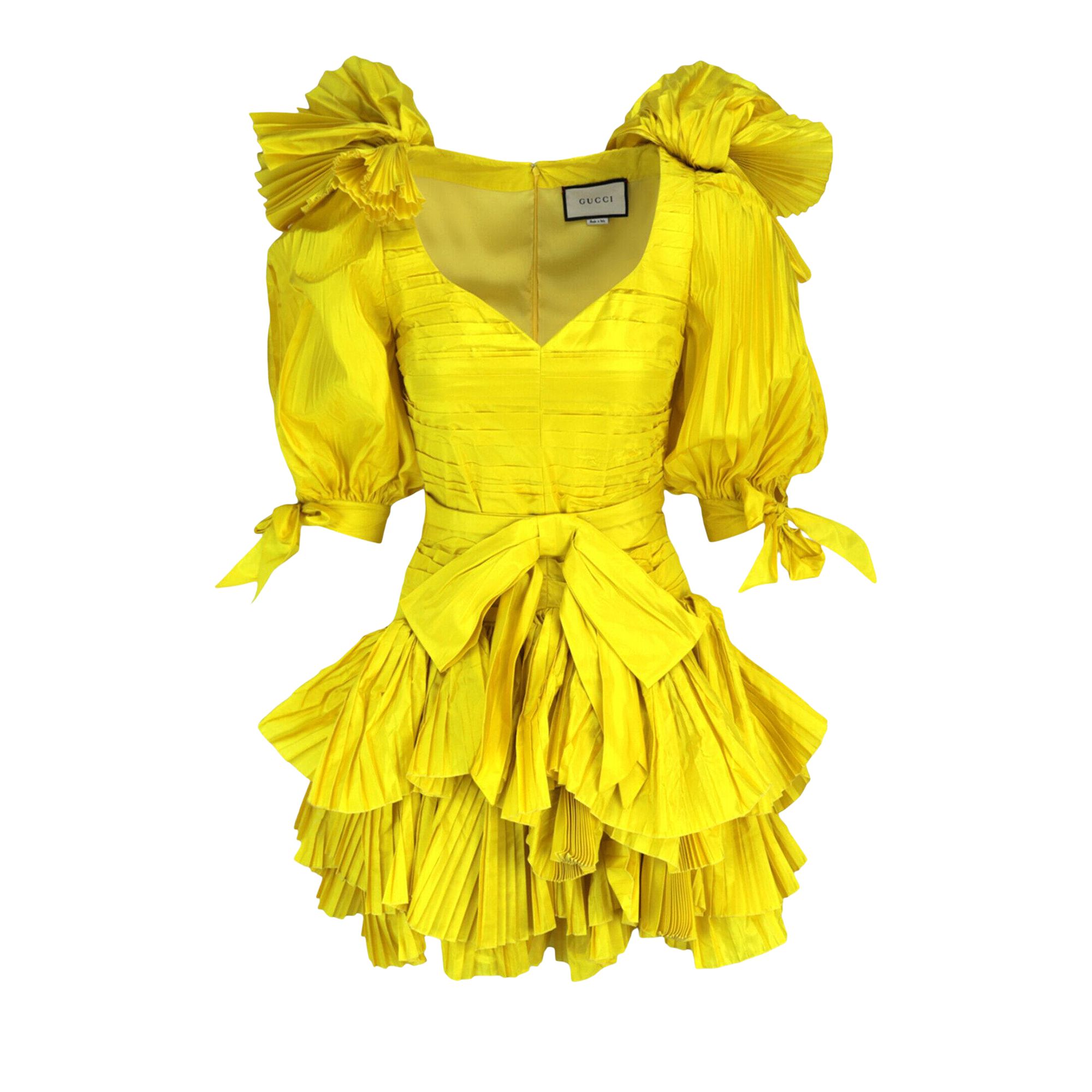 Pre-owned Gucci Pleated Mini Dress 'bright Yellow' | Women's Size 42