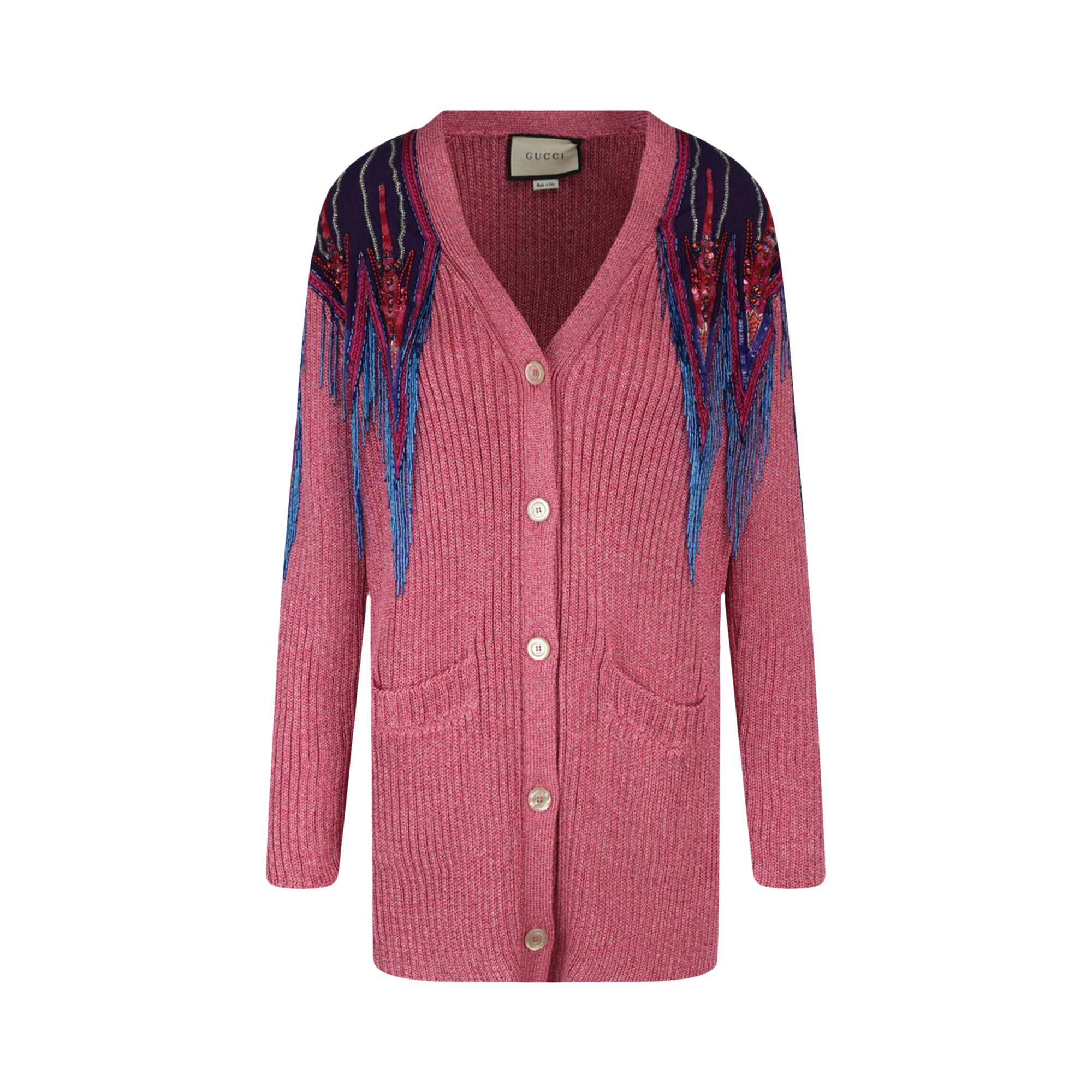 Pre-owned Gucci Sequin And Fringe Cardigan 'pink' | Women's Size M