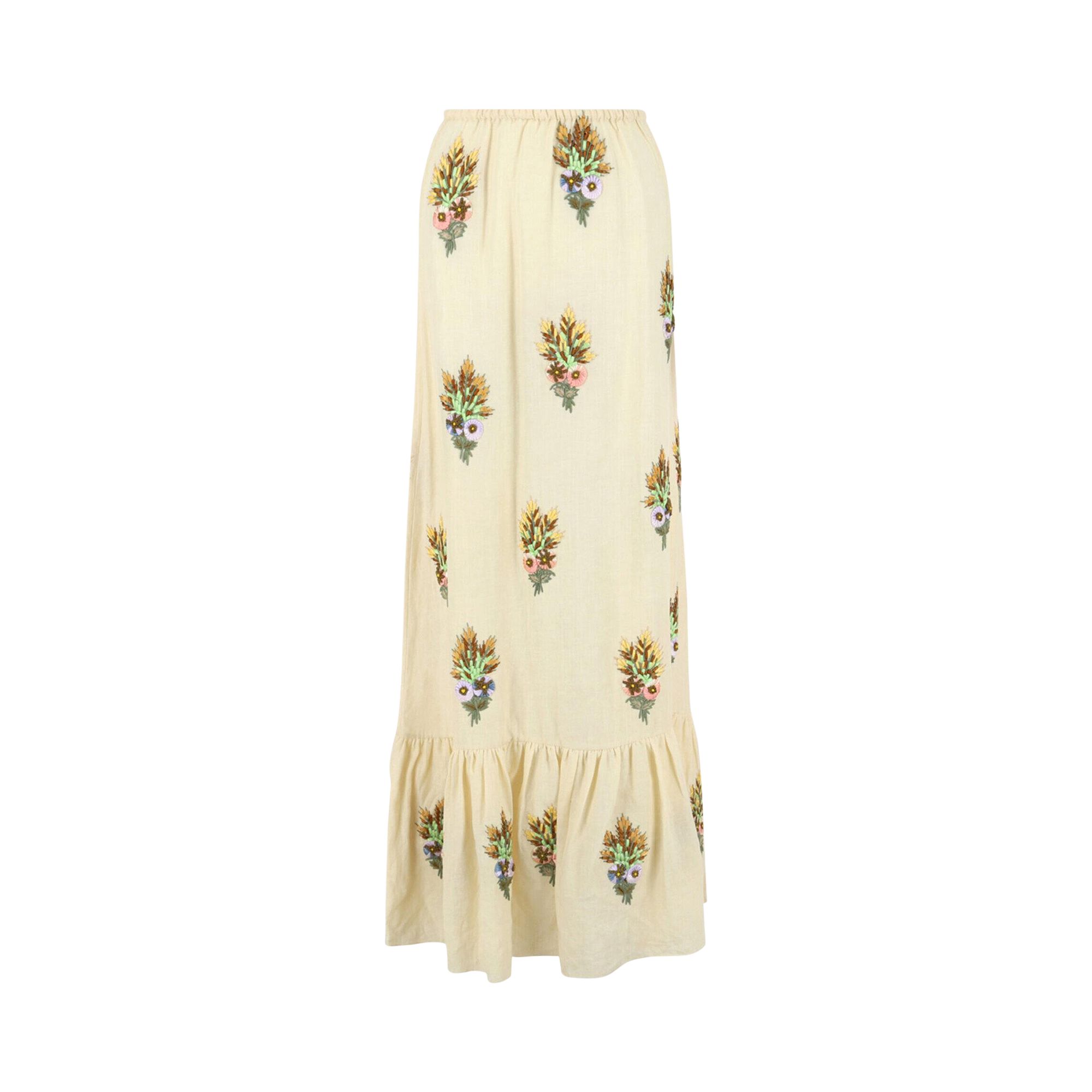 Pre-owned Gucci Embroidered Linen Tiered Skirt 'white' | Women's Size 38