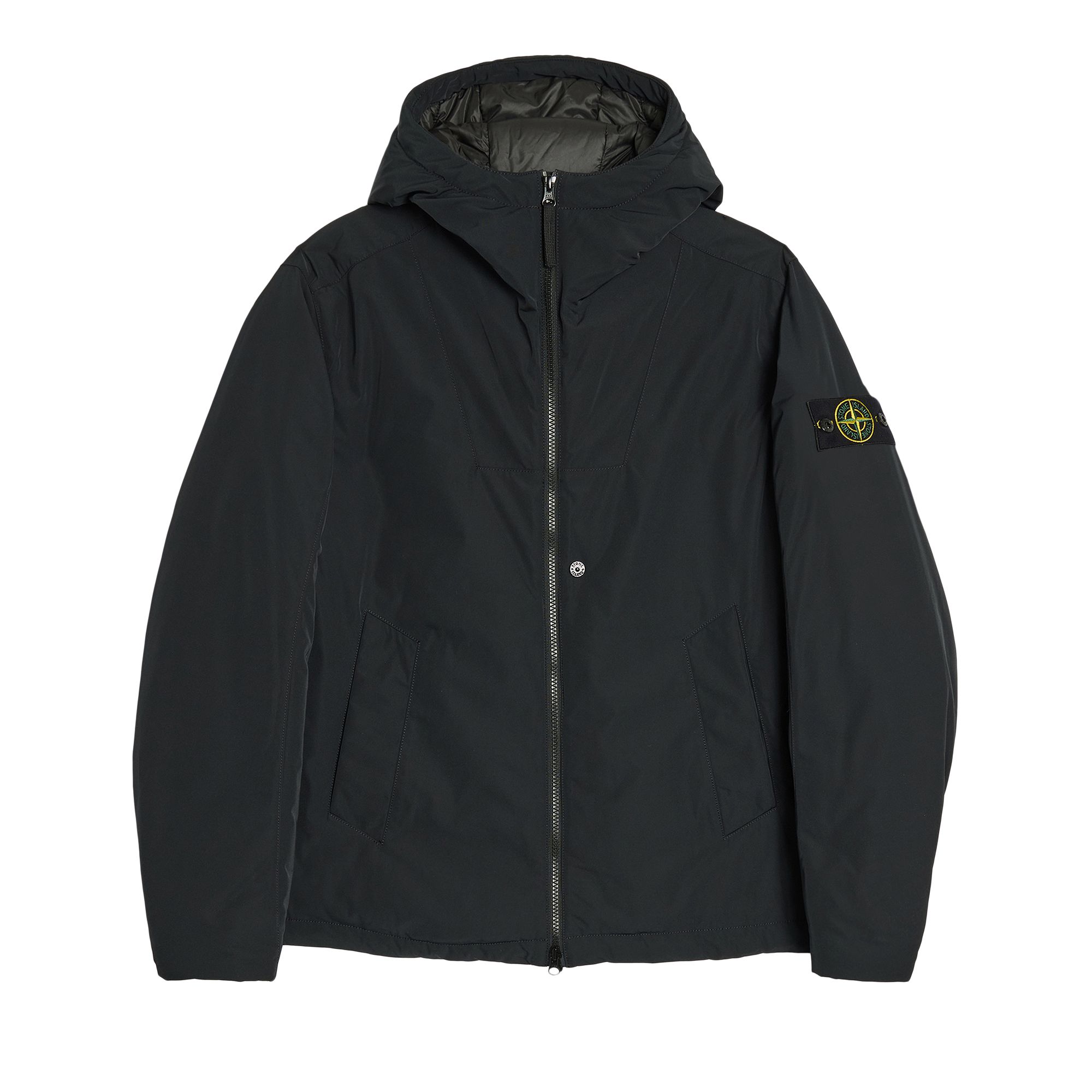 Pre-owned Stone Island Polyester Micro Twill Padded Hooded Jacket 'black' | Men's Size Xl