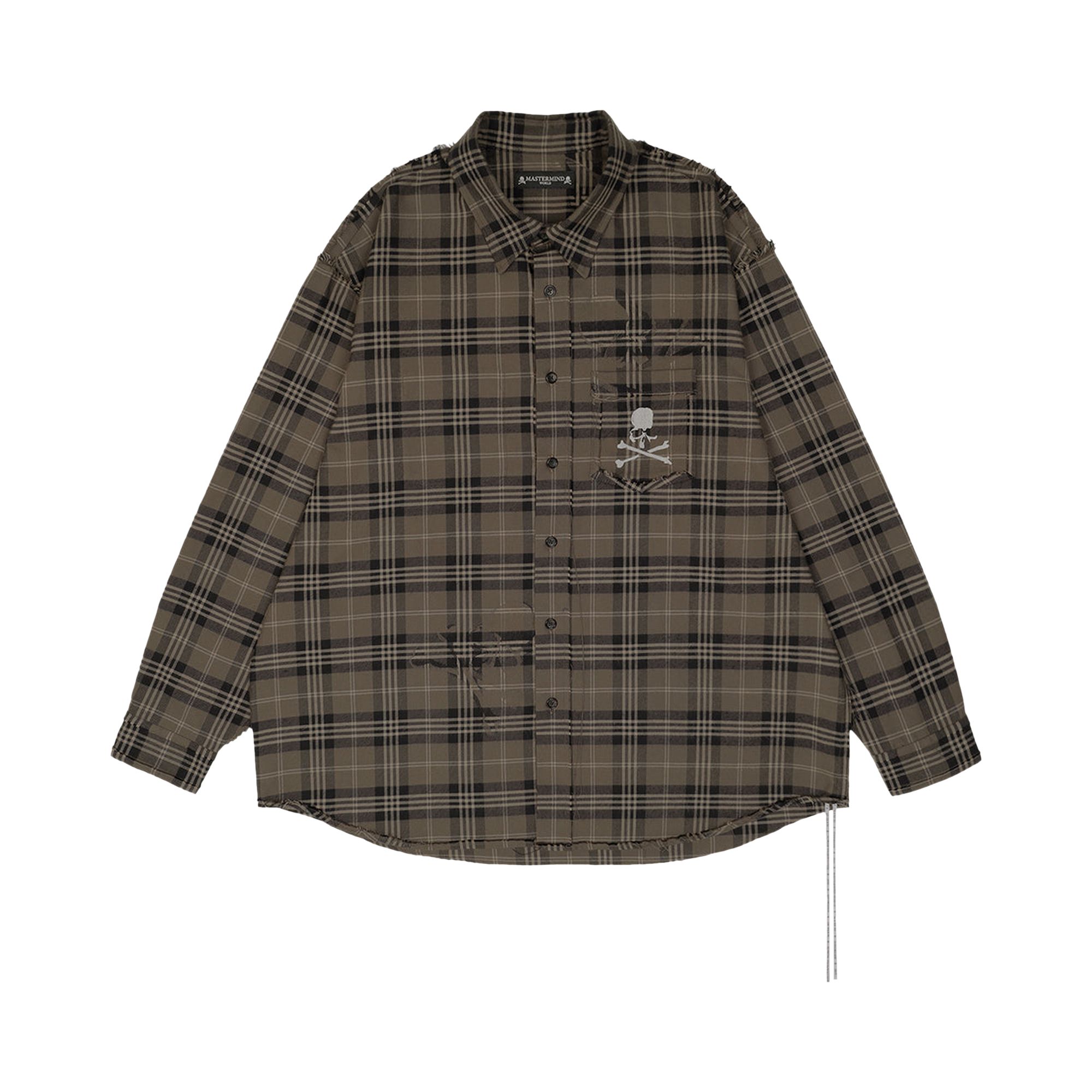 Pre-owned Mastermind Japan Mastermind World Reversible Raw Edge Plaid Shirt 'grey Plaid' | Men's Size M In Gray